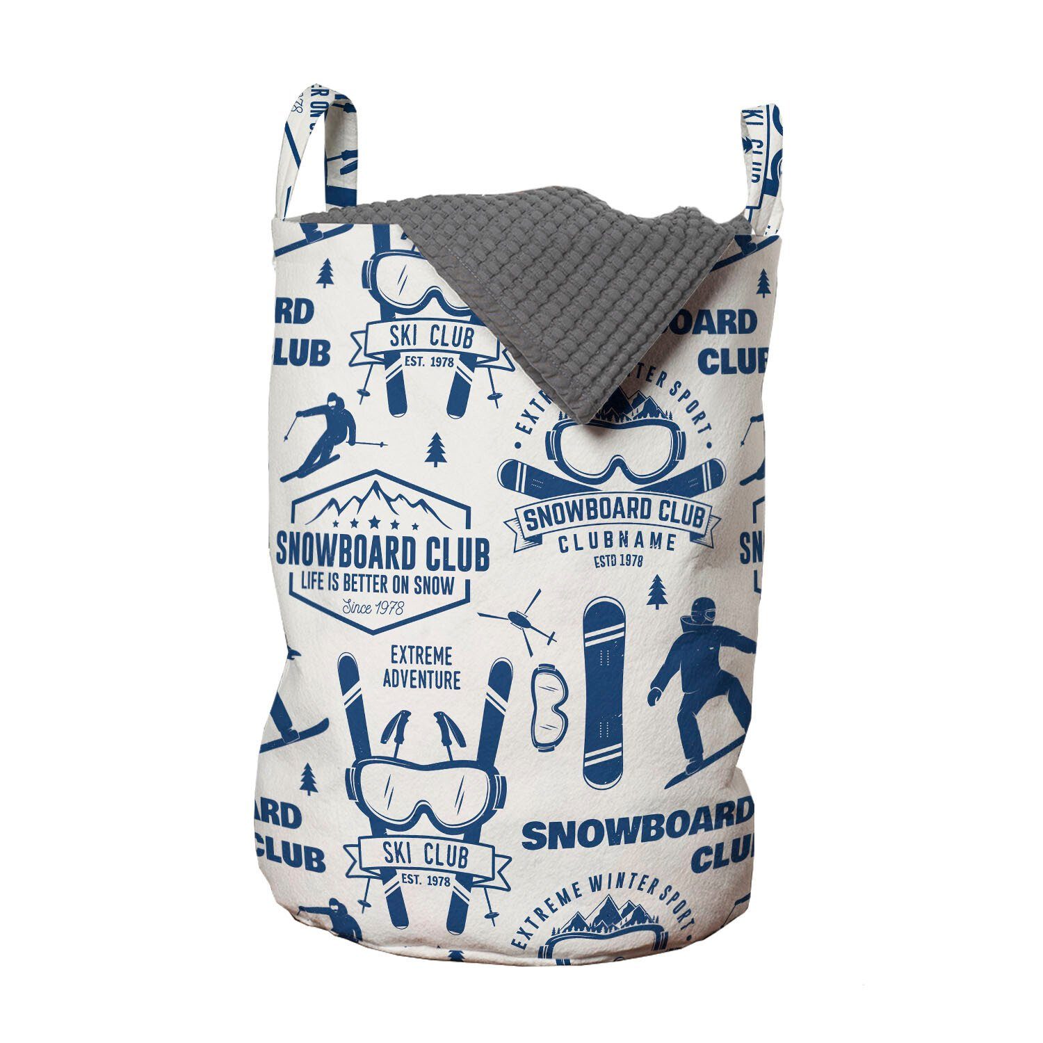 für Snowboard-Club Ski-Muster Wäschekorb Kordelzugverschluss Ornament Waschsalons, Griffen mit Wäschesäckchen Abakuhaus