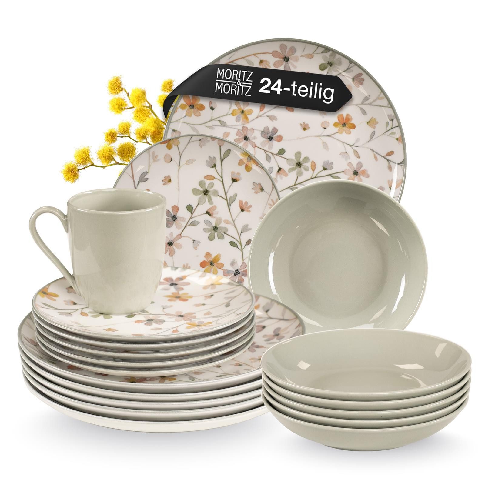 Moritz & Moritz Комбинированное обслуживание PRIMAVERA Комбинированное обслуживание 24tlg. (24-tlg), 6 Personen, Steinzeug, Geeignet für Spülmaschine & Mikrowelle
