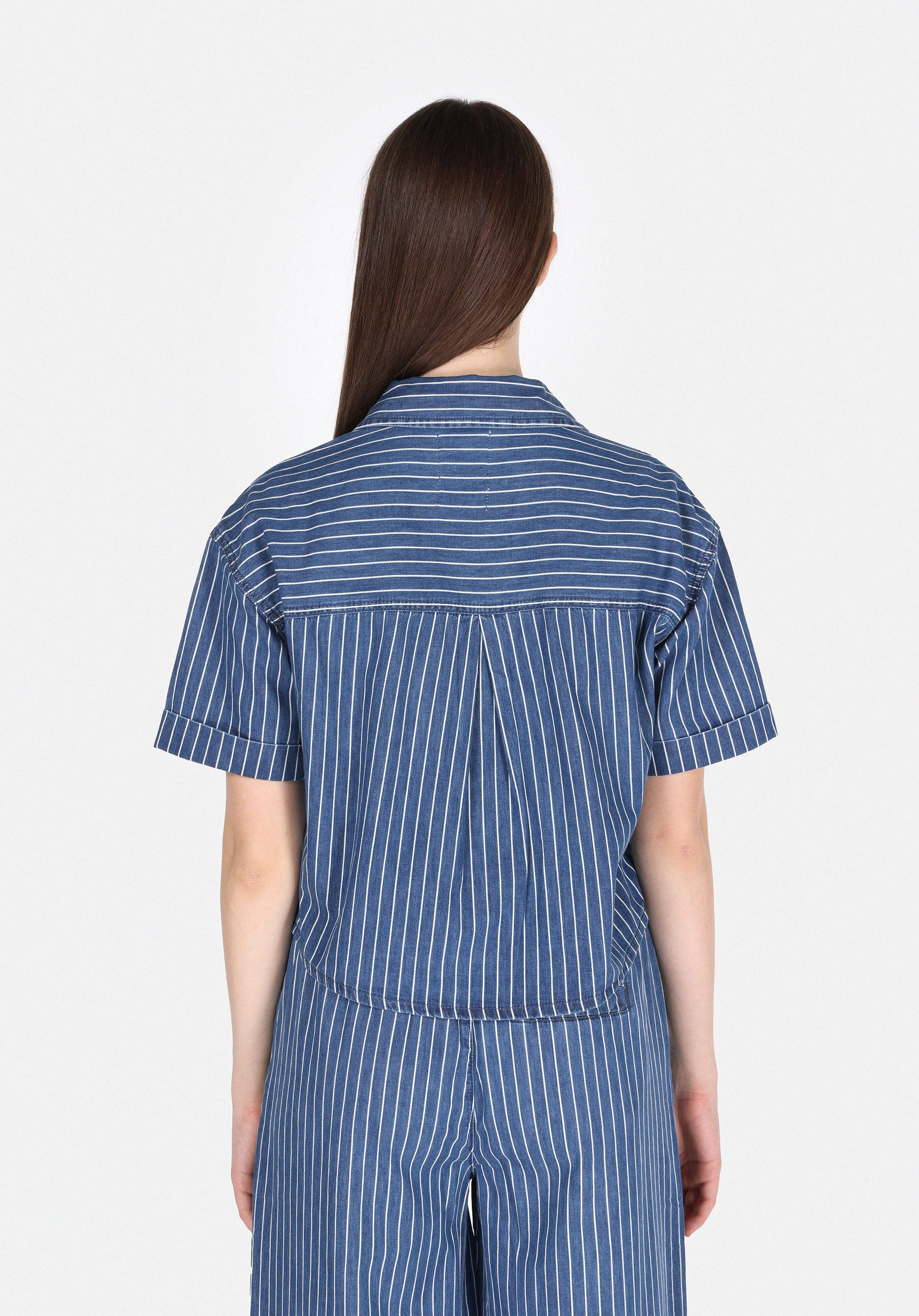 Colins V-Shirt Colins Oversize Fit Klassische Größe Gestreiftes Kurzarmhemd für Damen