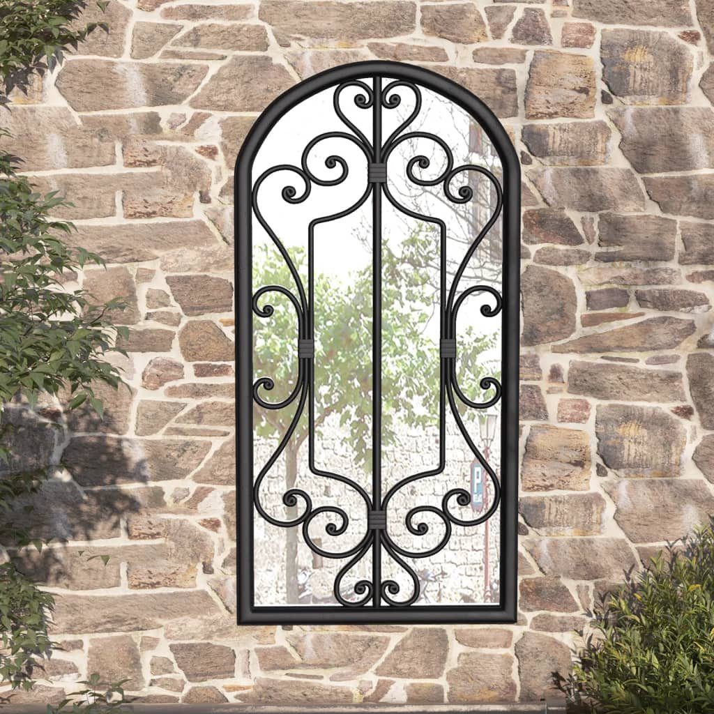 vidaXL Spiegel Gartenspiegel Schwarz 70x30 cm Eisen (1-St)