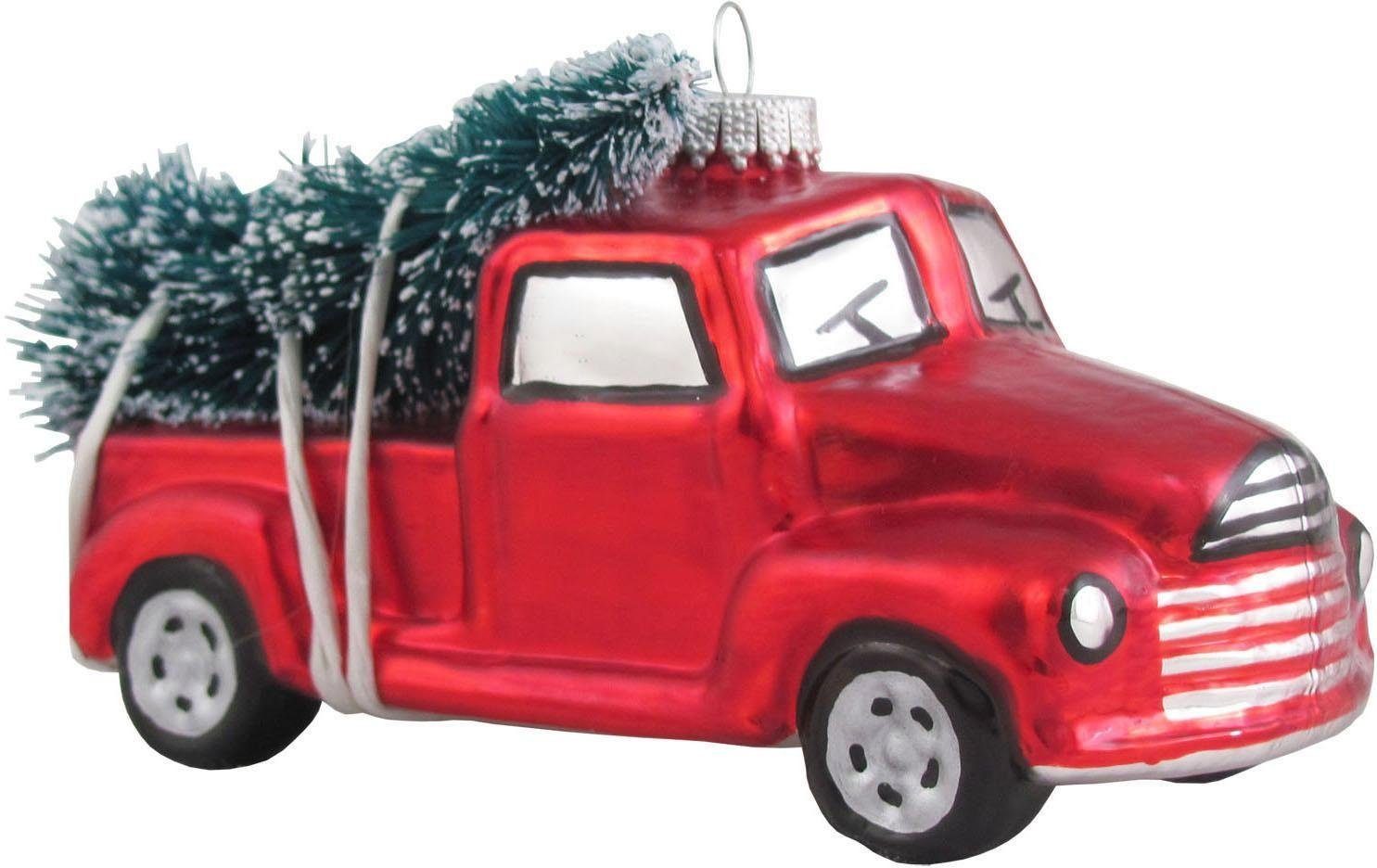 Krebs Glas Lauscha Christbaumschmuck Pickup mit Weihnachtsbaum, Weihnachtsdeko rot, Christbaumschmuck (1-tlg), mundgeblasen