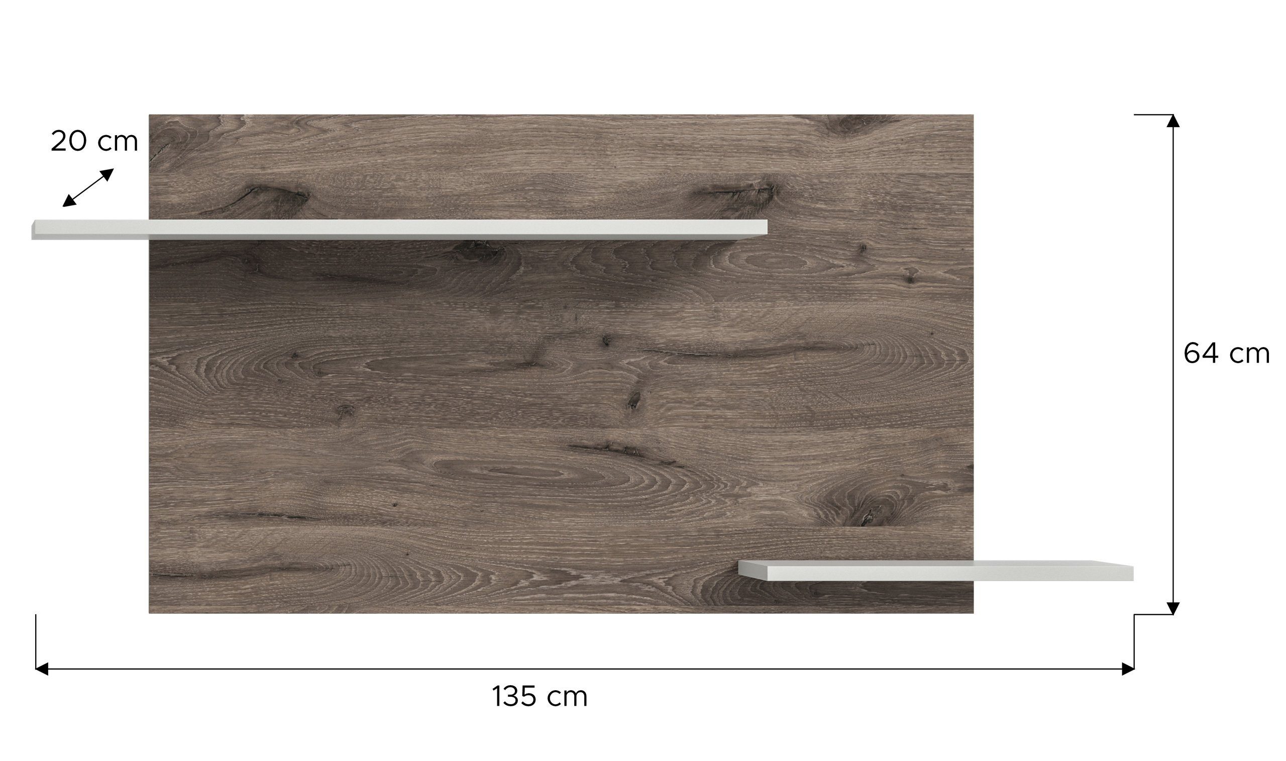 Newroom Wandboard Eiche Dunkel 135 cm, Wandboard Hellgrau Eiche Dunkel Wandregal Hängeregal Landhaus Mode...