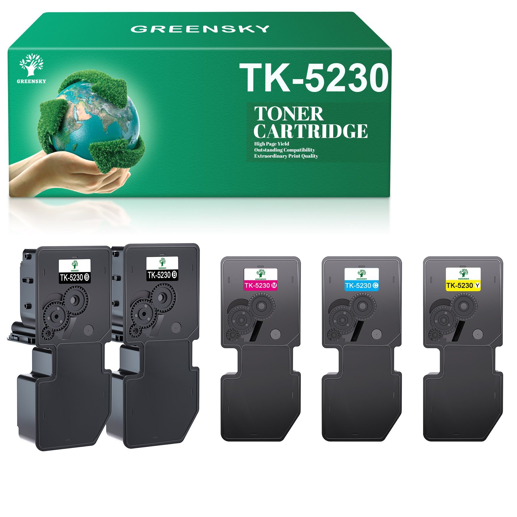 Greensky Tonerpatrone 5er TK5230 P5021CDW Ersatz Tonerkartusche für TK-5230C M5521CDW TK-5230Y), M5521CDN TK-5230M P5021CDN als (TK-5230K für TK-5230, ECOSYS Kyocera