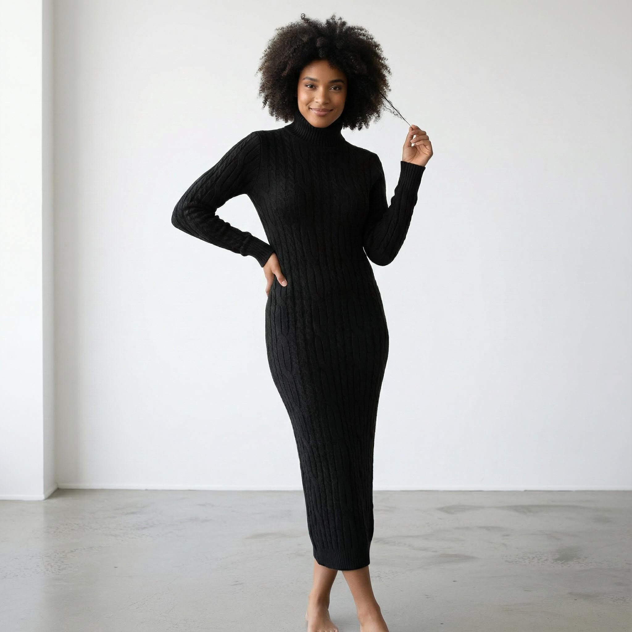 OriginalYou Strickkleid Damen Strickkleid im modischen Zopfstrick Stil Longkleid