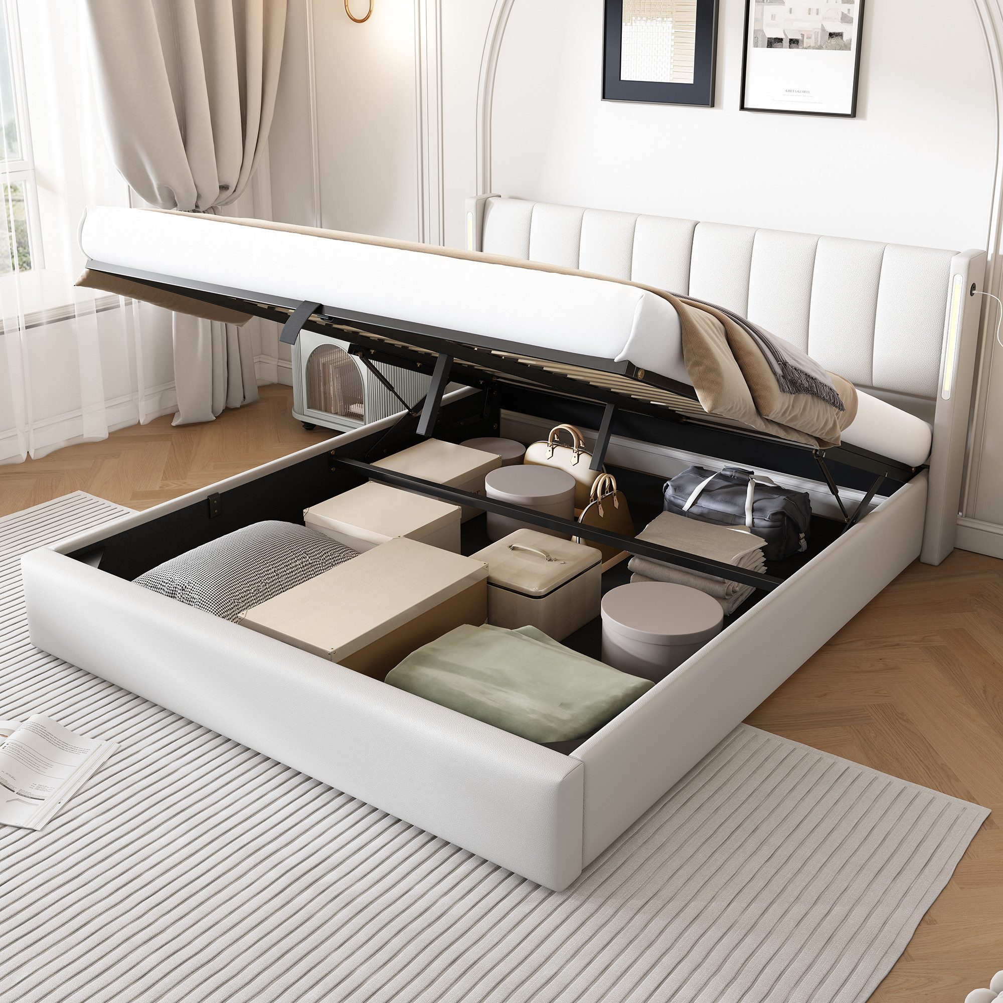 KLAM HOME Polsterbett hydraulisches Doppelbett Stauraumbett günstig online kaufen