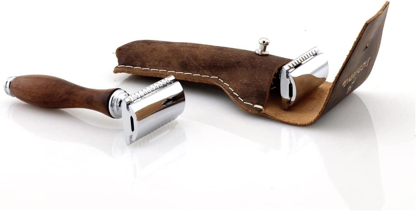 Leather Rasierhobel Razor Case, - Edge Double Wooden Safety JAG Razor 1-tlg. SHAVING Blades