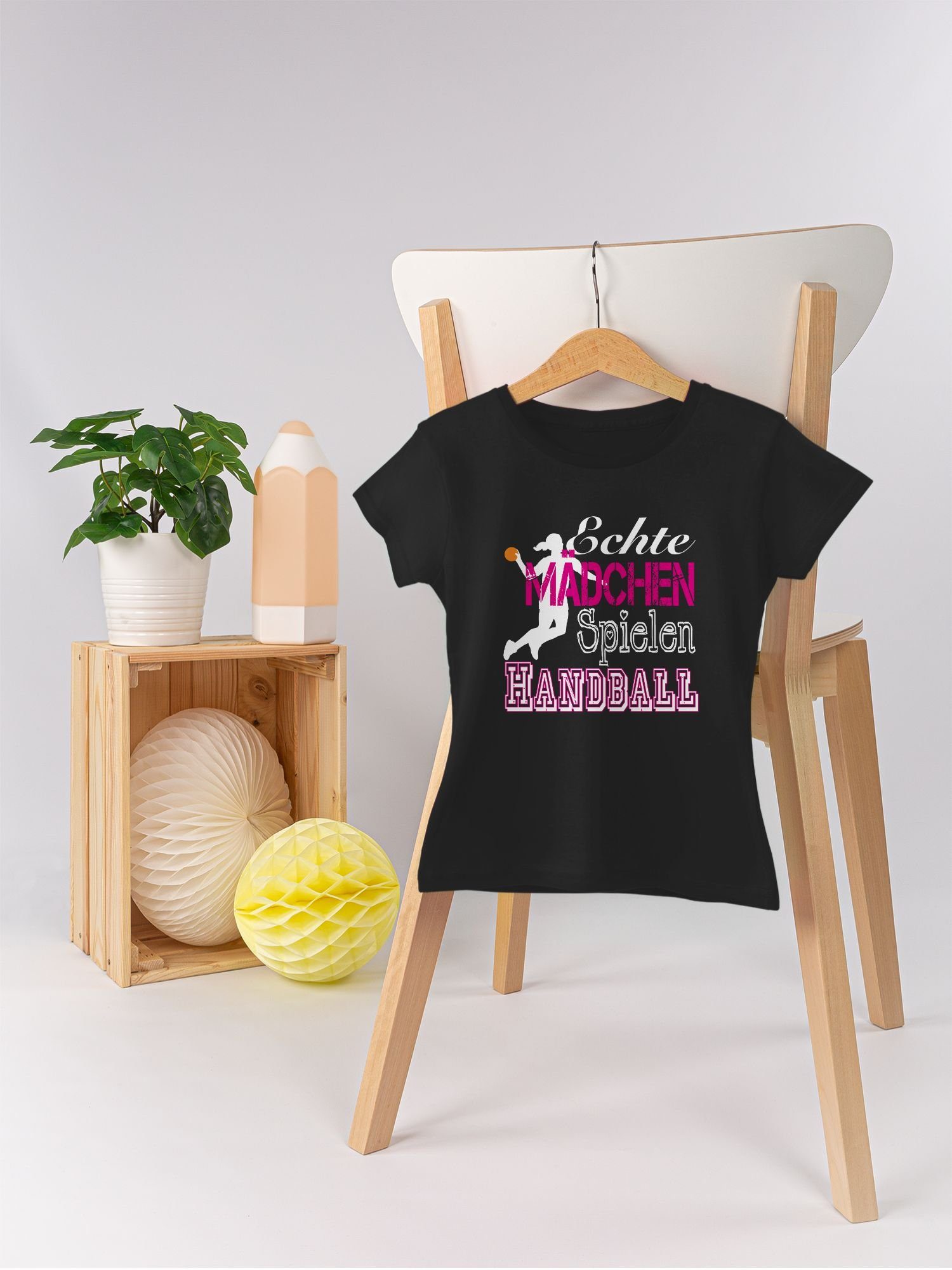 Shirtracer Schwarz Handball Kinder Mädchen T-Shirt Echte Sport Kleidung Spielen 1 weiß