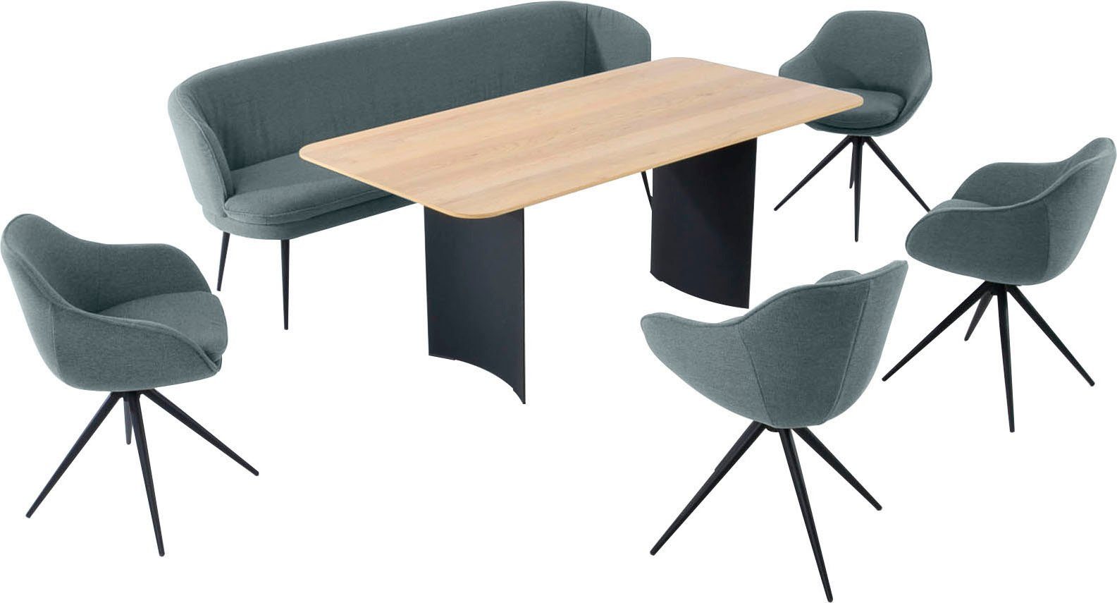 1 Sesseln K+W ZOOM, abgerundete und Tisch Essgruppe 4 Komfort Wohnen Solobank, mit Essgruppe &