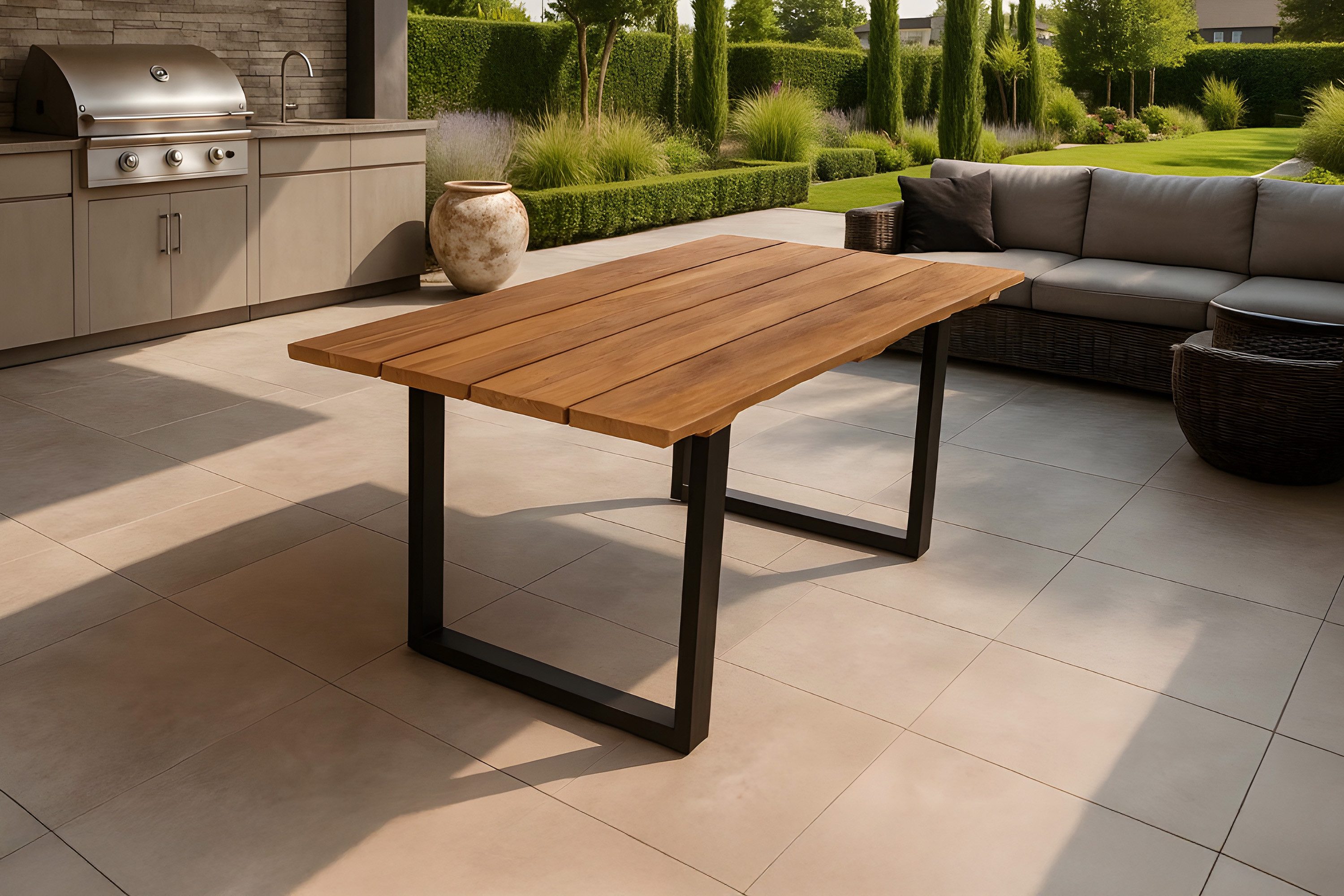 SAM® Gartentisch Medellin, Teakholz, Baumkante, outdoor, Metallgestell U-Form schwarz