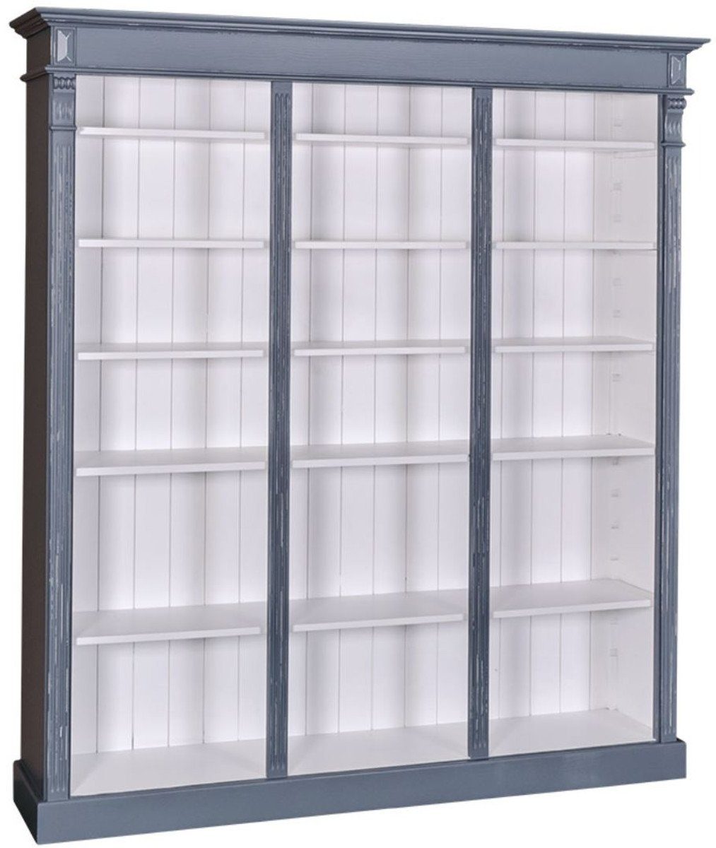 - Antik x - Stauraumschrank Regalschrank 180 Blau Landhausstil Massivholz Casa 39 - H. Möbel / cm - Schrank Landhausstil Wohnzimmerschrank Weiß Bücherschrank 197 Padrino x