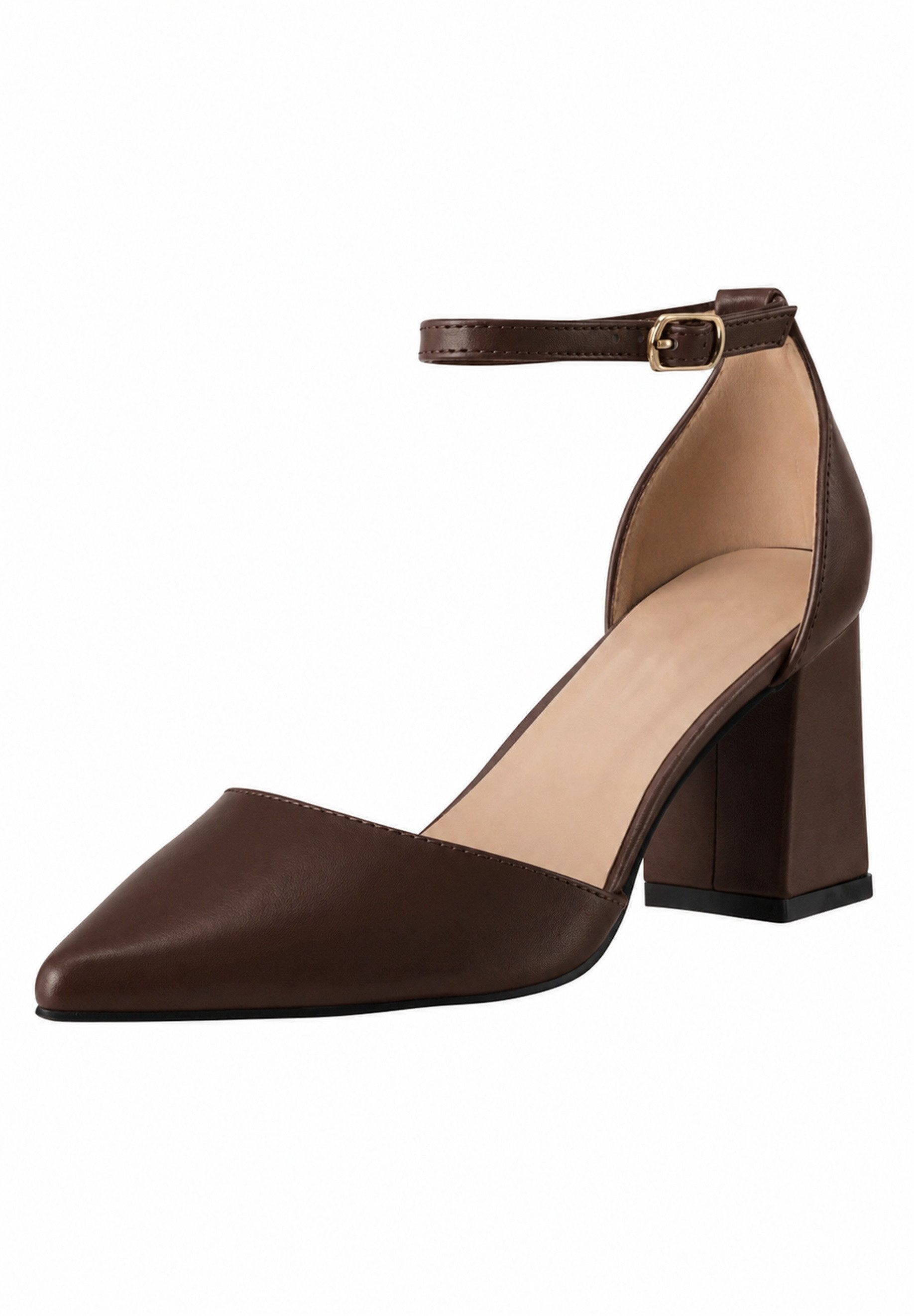 Elara Damen Pumps mit Fesselriemen, spitzer Form und Blockabsatz Sandalette