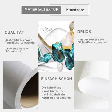 TPFLiving Kunstdruck (OHNE RAHMEN) Poster - Leinwand - Wandbild, Abstrakte Motive - (Einzeln und im günstigen 3-er Set - Wanddeko Wohnzimmer), Farben: Gold, Türkis, Weiß - Größe: 10x15cm