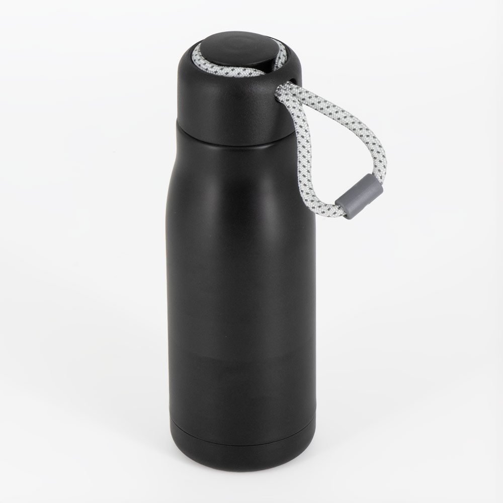KVOTA Thermoflasche Thermoflasche Edelstahl 400 ml – doppelwandig, auslaufsicher, schwarz, doppelwandig, Schnellverschluß