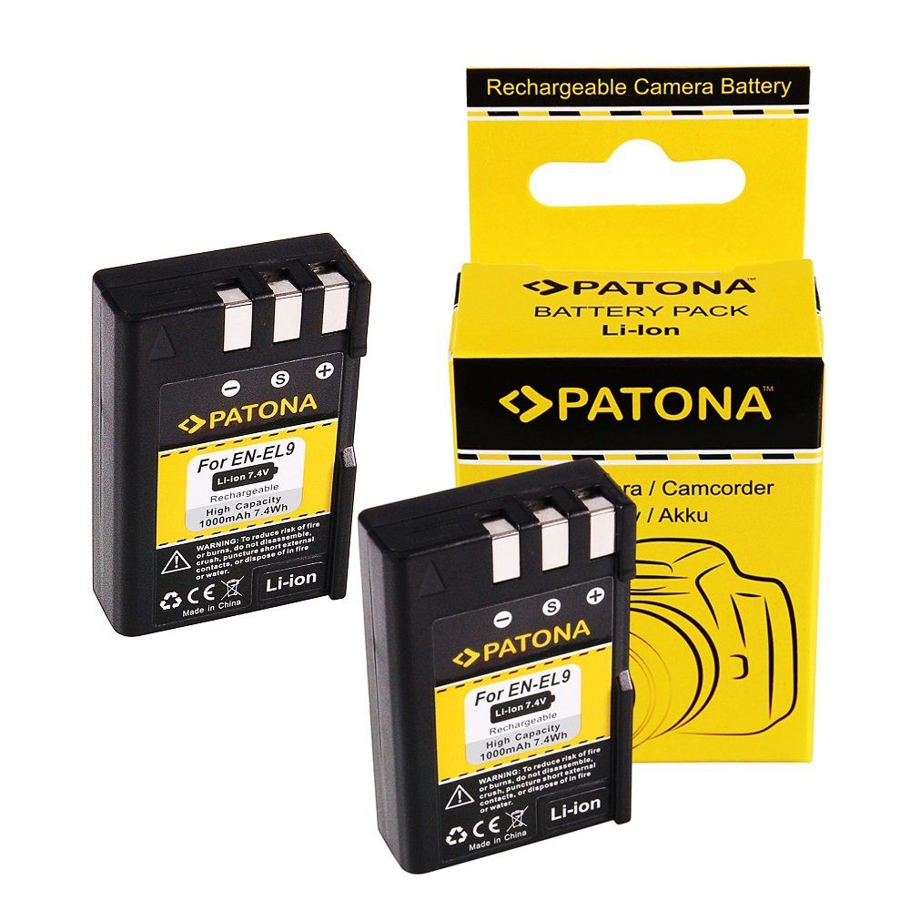 Patona 2x Akku für Nikon EN-EL9 Kamera-Akku Ersatzakku Kameraakku 1000 mAh (7,4 V, 2 St), D40 D40x D-40 D60 D-60 D3000 D5000 ENEL9