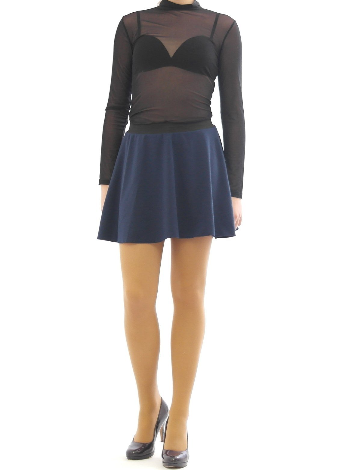 Gummibund Falten-Rock Swing hohe Rock dunkelblau SYS Mini Minirock Taille Minirock Skirt