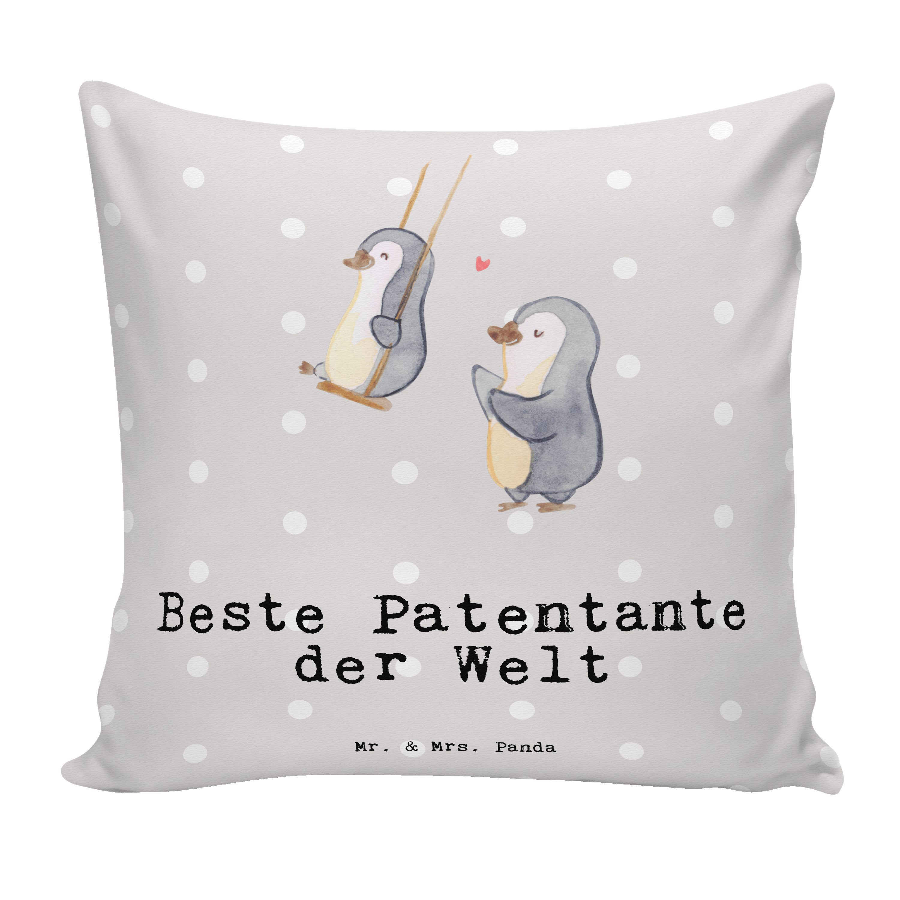 Mr. & Mrs. Panda Dekokissen Pinguin Beste Patentante der Welt - Grau Pastell - Geschenk, Sofakiss