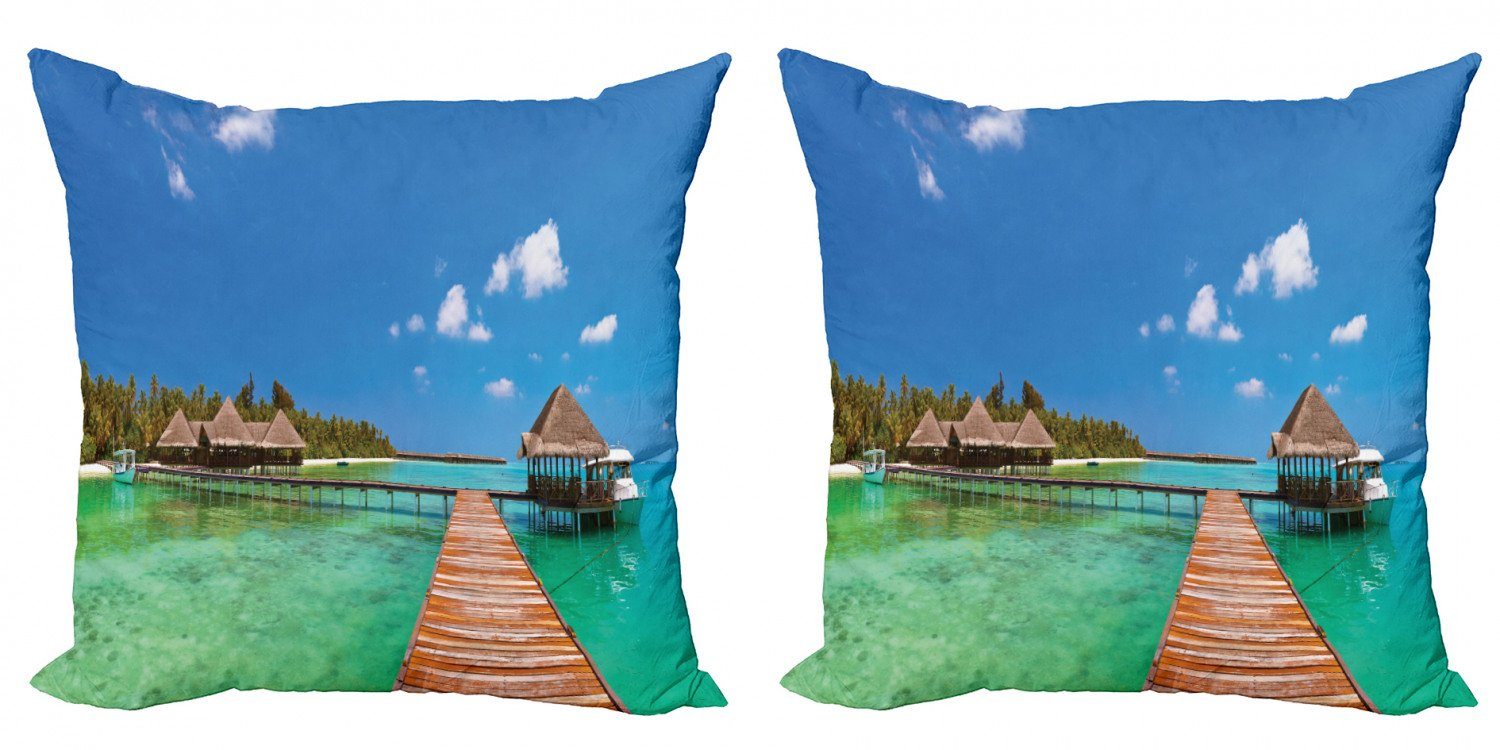 Kissenbezüge Modern Accent Doppelseitiger Digitaldruck, Abakuhaus (2 Stück), Strand Pathway Malediven-Insel-Anlegestelle