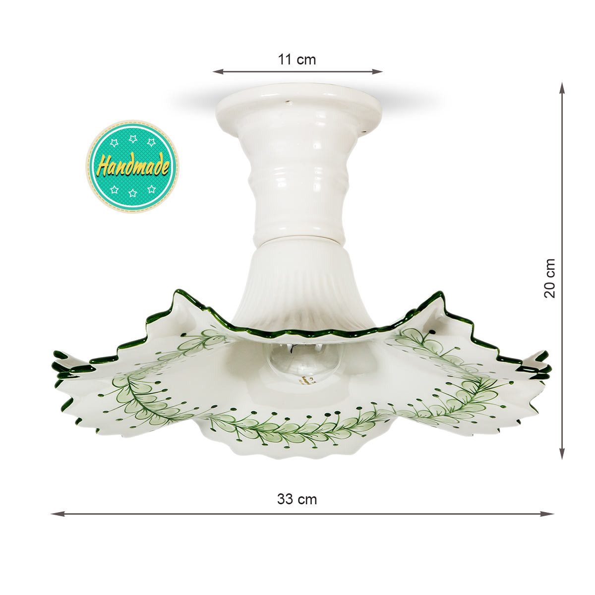Helios Leuchten Deckenleuchte Keramik weiß, farbig dekoriert, vintage Keramiklampe Deckenlampe, für Esstisch Küche, handgefertigt handbemalt