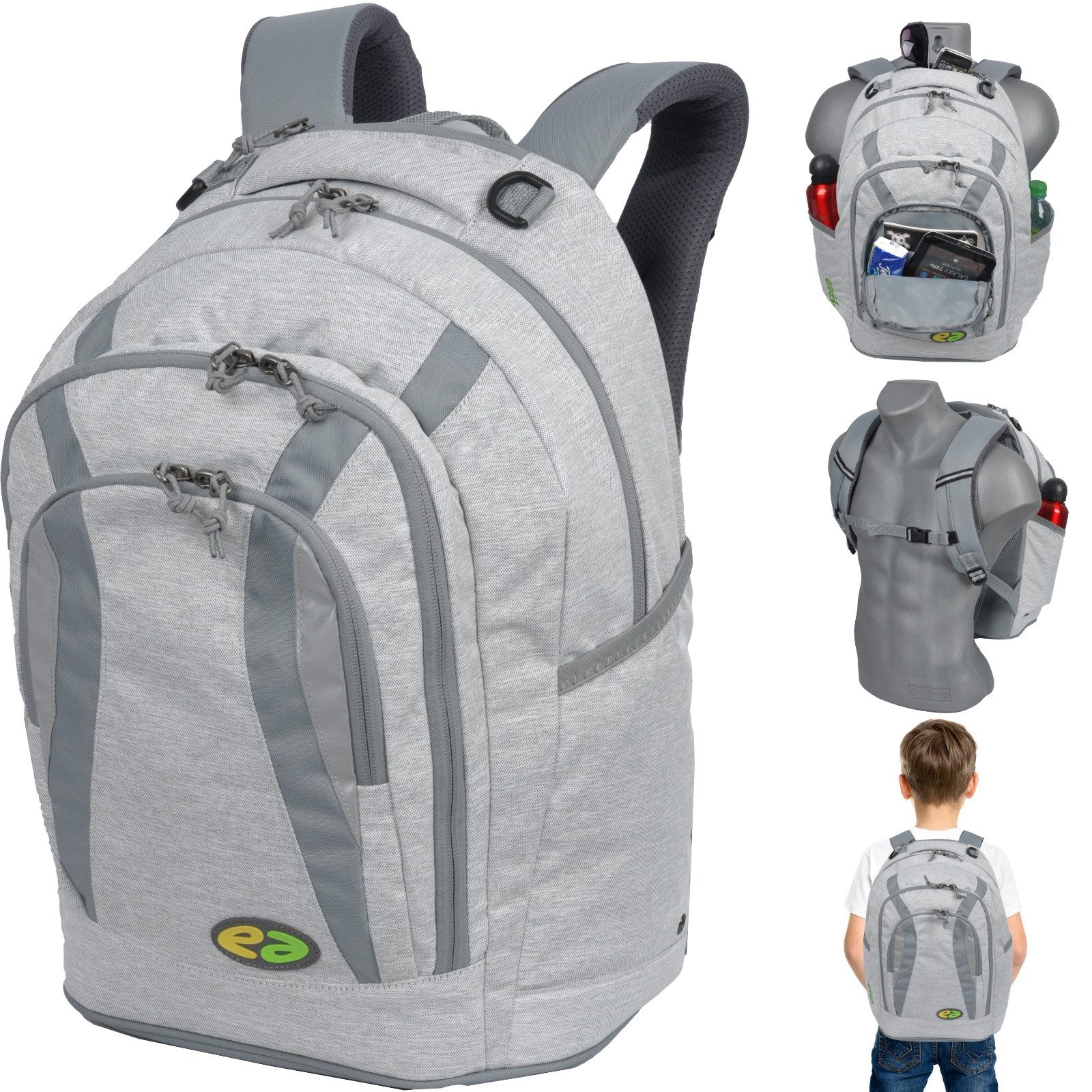 yzea® Schulrucksack Jungen Mädchen ab 3. Klasse Go Bo, Schultasche Schulmappe Rucksack 2 große Fächer mit Brustgurt + Flasche