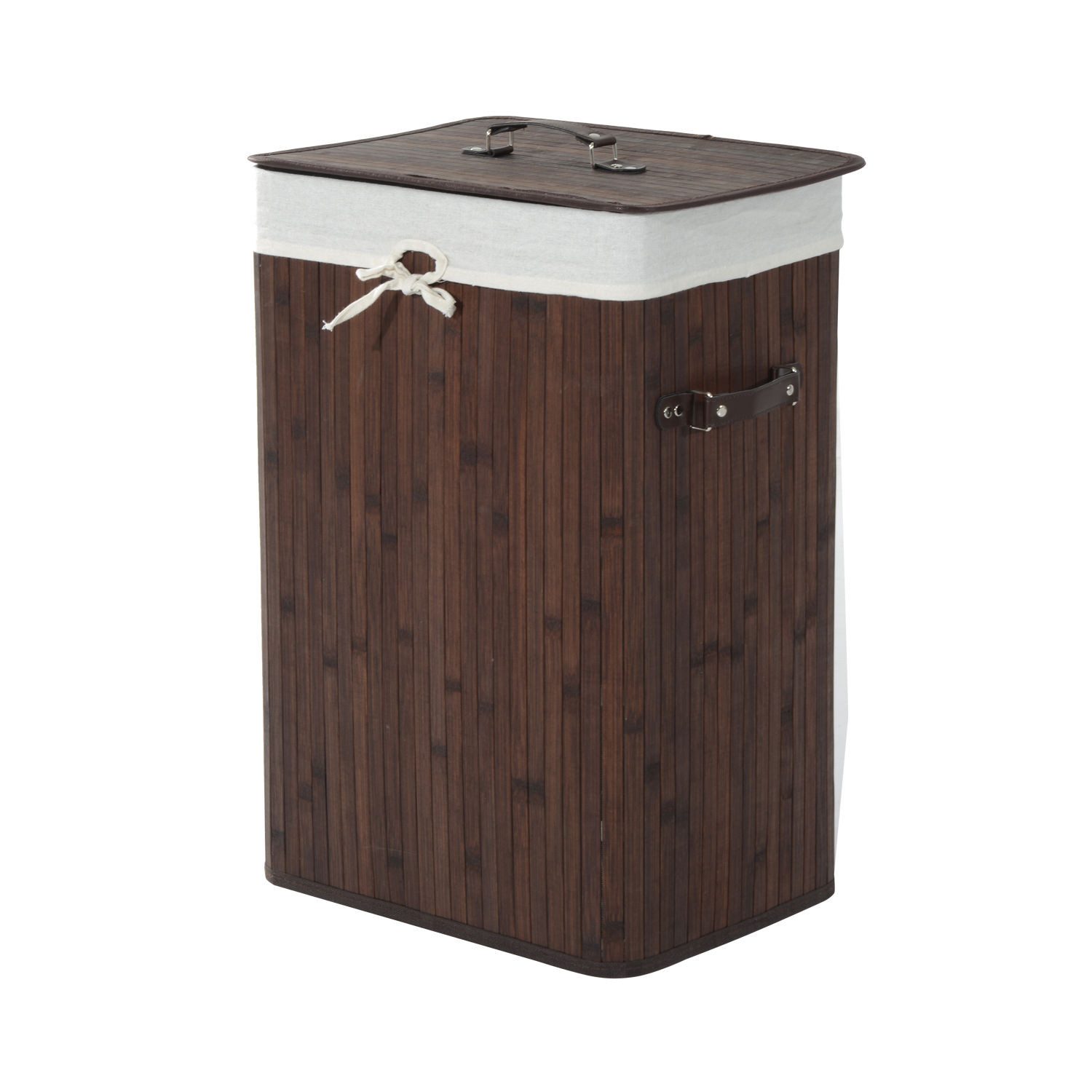 HOMCOM Wäschekorb schmal Wäschesammler mit Griff, für Schlafzimmer & Bad, Schwarz (Wäschekorb, 1 St., Wäschebox), Bambus, faltbar, 72L, Dunkelbraun, 40 x 30 x 6 – Bild 2 von 5