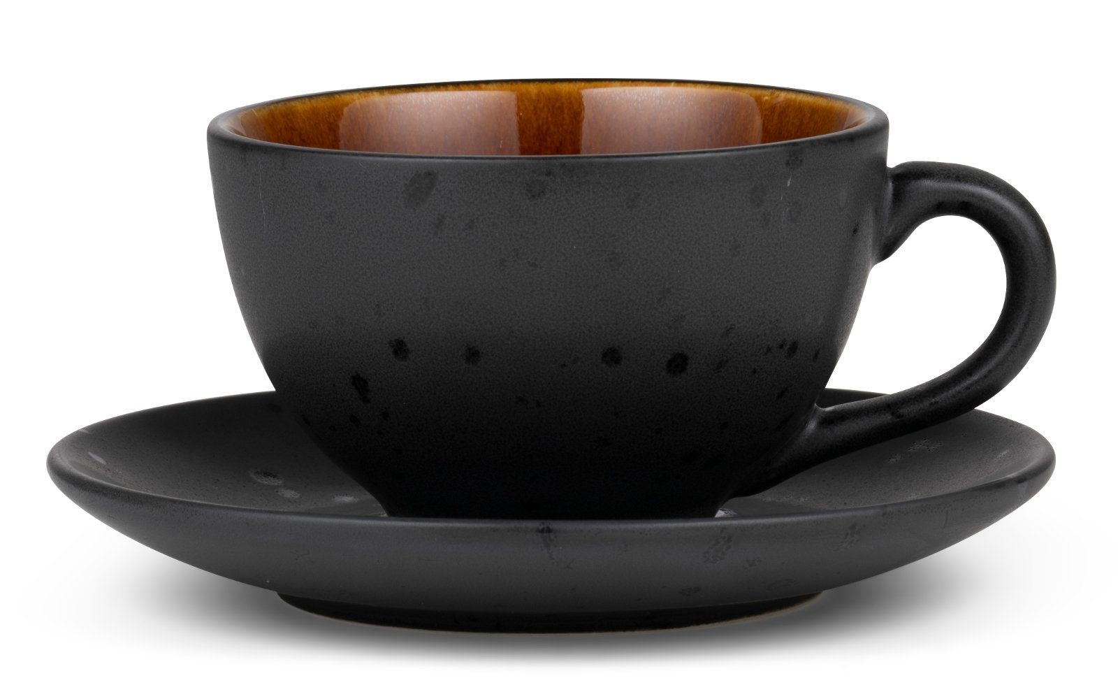 Bitz Tasse Tasse mit Untertasse black / amber 0,24 l, Steinzeug, Tasse mit Untertasse 24 cl Steinzeug Schwarz/Amber