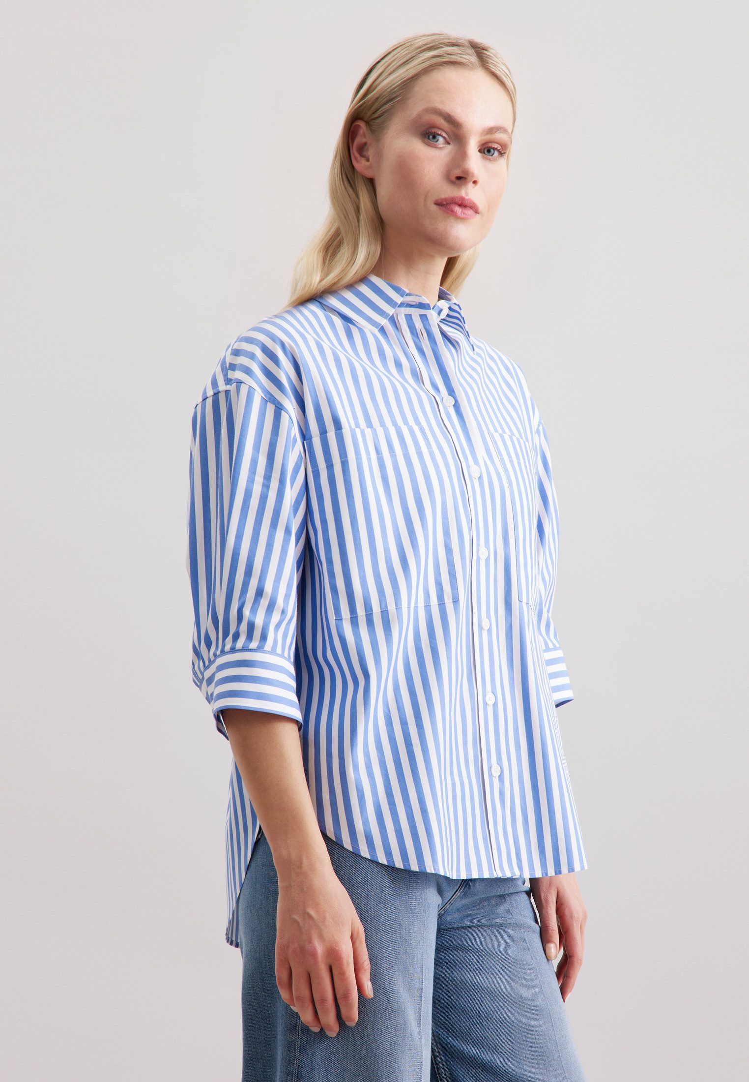 seidensticker Longbluse Schwarze Rose Kurzarm Kragen Streifen günstig online kaufen