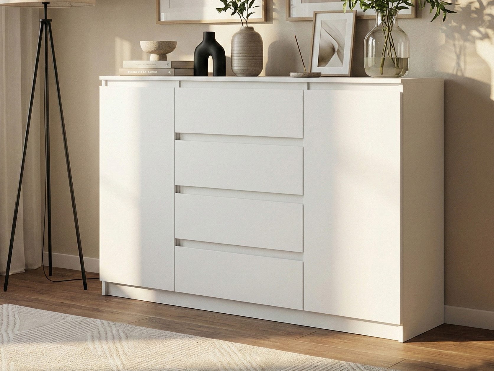 Beautysofa Kommode LEMON mit 4 Schubladen und 2 Türen (Kugelgelagerte Schubladenführungen, Weiß Modernes Sideboard), Breite: 120 cm oder 140 cm – Bild 4 von 5