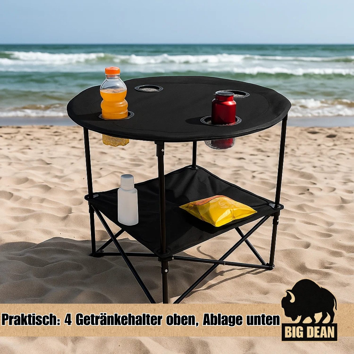 BigDean Campingtisch faltbar 4 Getränkehalter 2fache Ablage Camping Tisch Campingtisch (Packung, 1-St., Camping, Falttisch), Kompakt, Clever, 40kg Belastbarkeit – Bild 4 von 5
