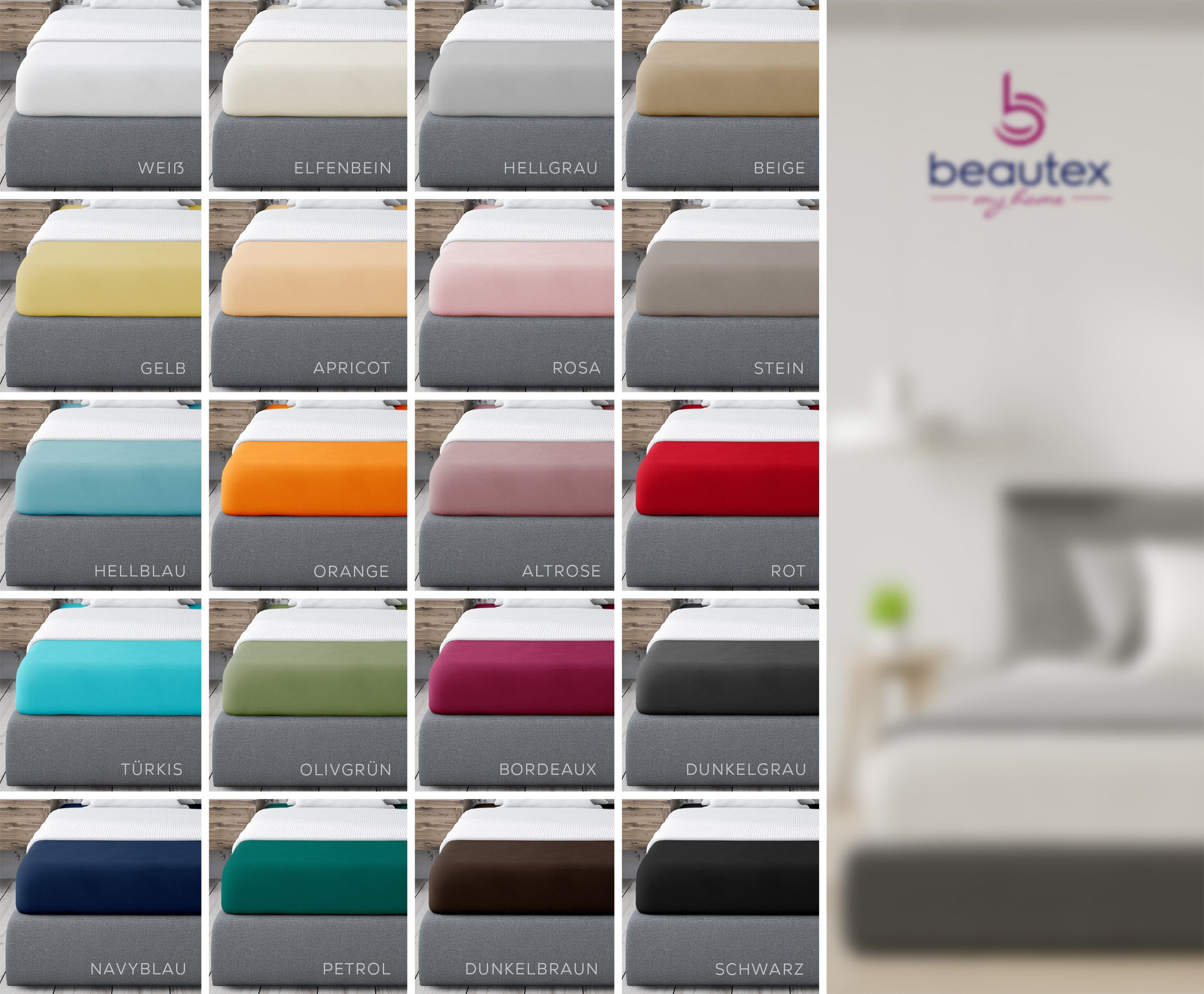 Beautex Spannbettlaken Spannbetttuch Jersey Baumwolle Premium, Jersey, Gummizug: rundum, (1 Stück), atmungsaktiv, hautfreundlich, perfekte Passform, formstabil, – Bild 4 von 5