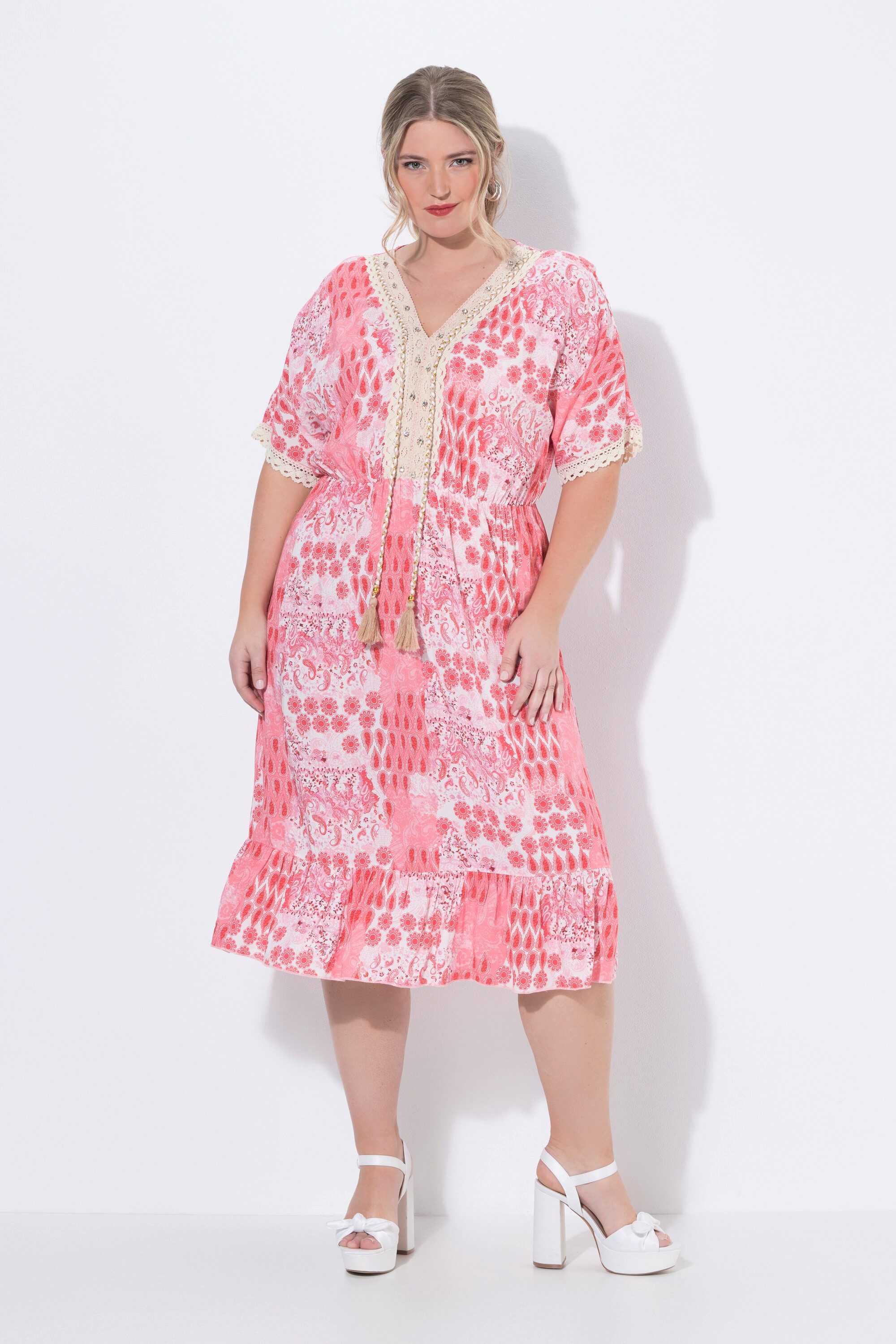 MIAMODA Midikleid Midikleid Alloverdruck Spitzenbänder Halbarm