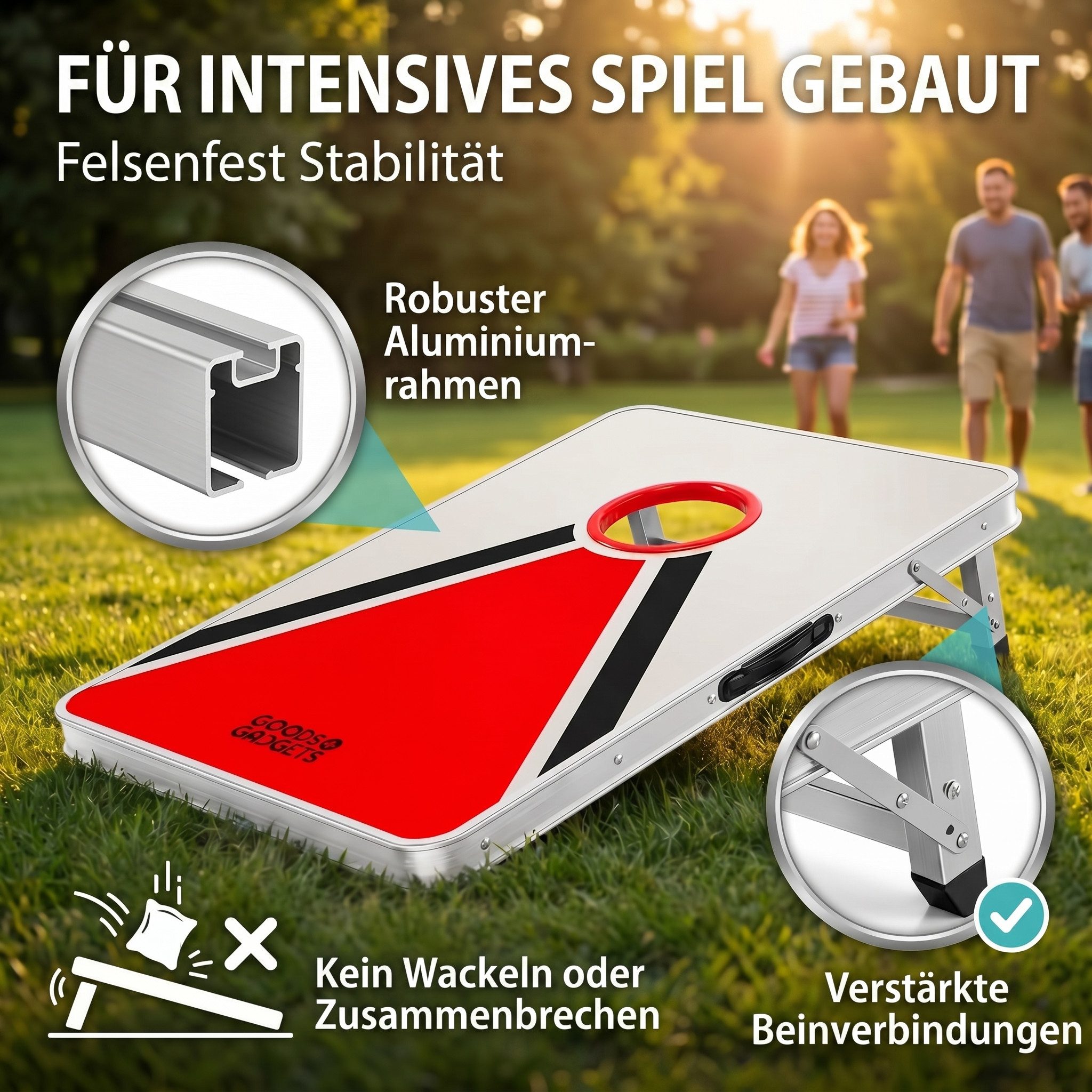 Goods+Gadgets Outdoor-Spielzeug XXL Cornhole-Spiel – Klappbares Cornhole-Set für Familie & Outdoor, Outdoor & Indoor Geschicklichkeitsspiel