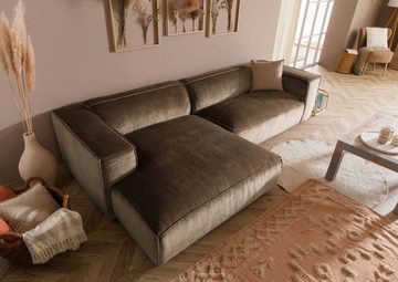 Massivmoebel24 Ecksofa 304x164x69 Ottomane links Cord taupe VALENCIA