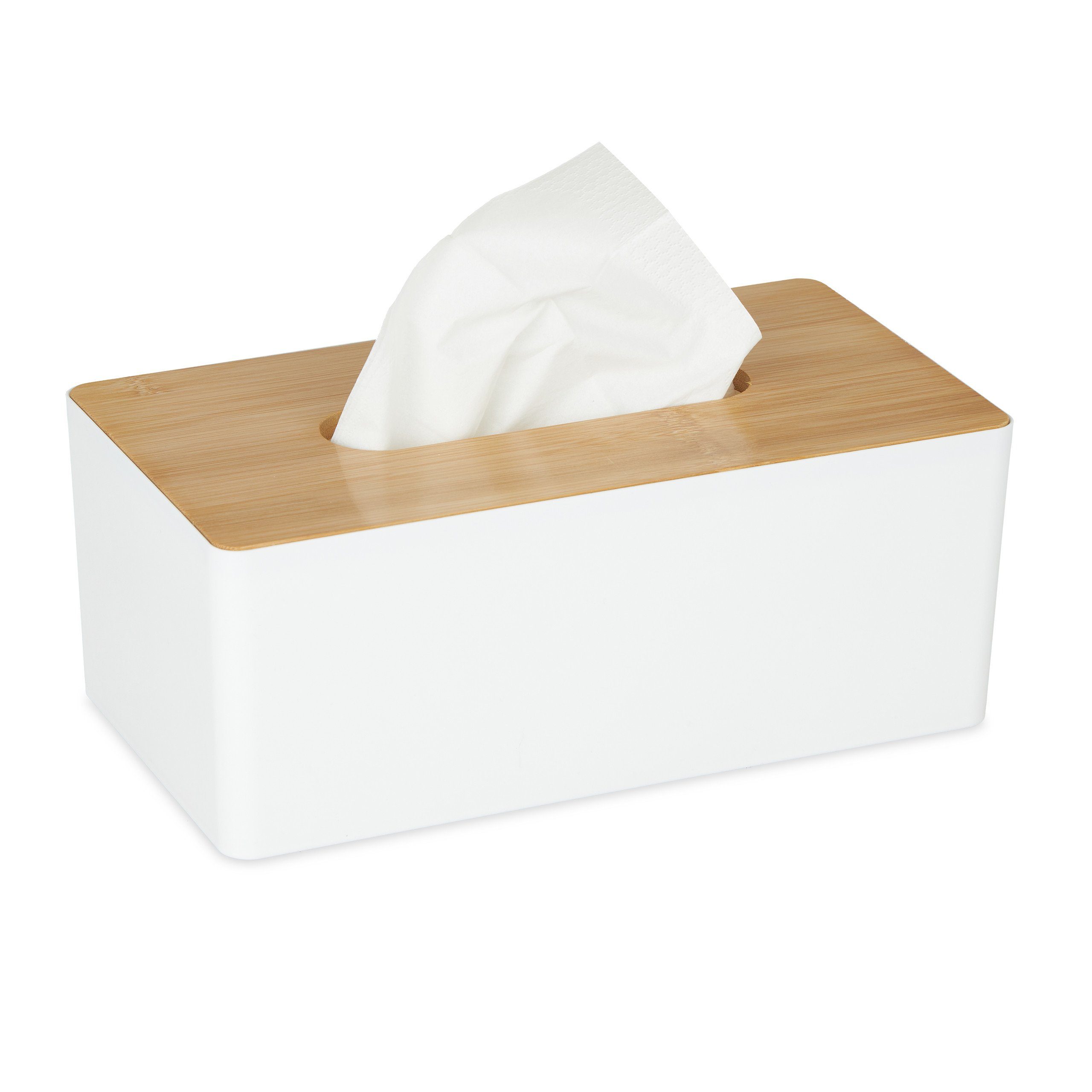 relaxdays Papiertuchbox Weiße Tücherbox mit Bambusdeckel