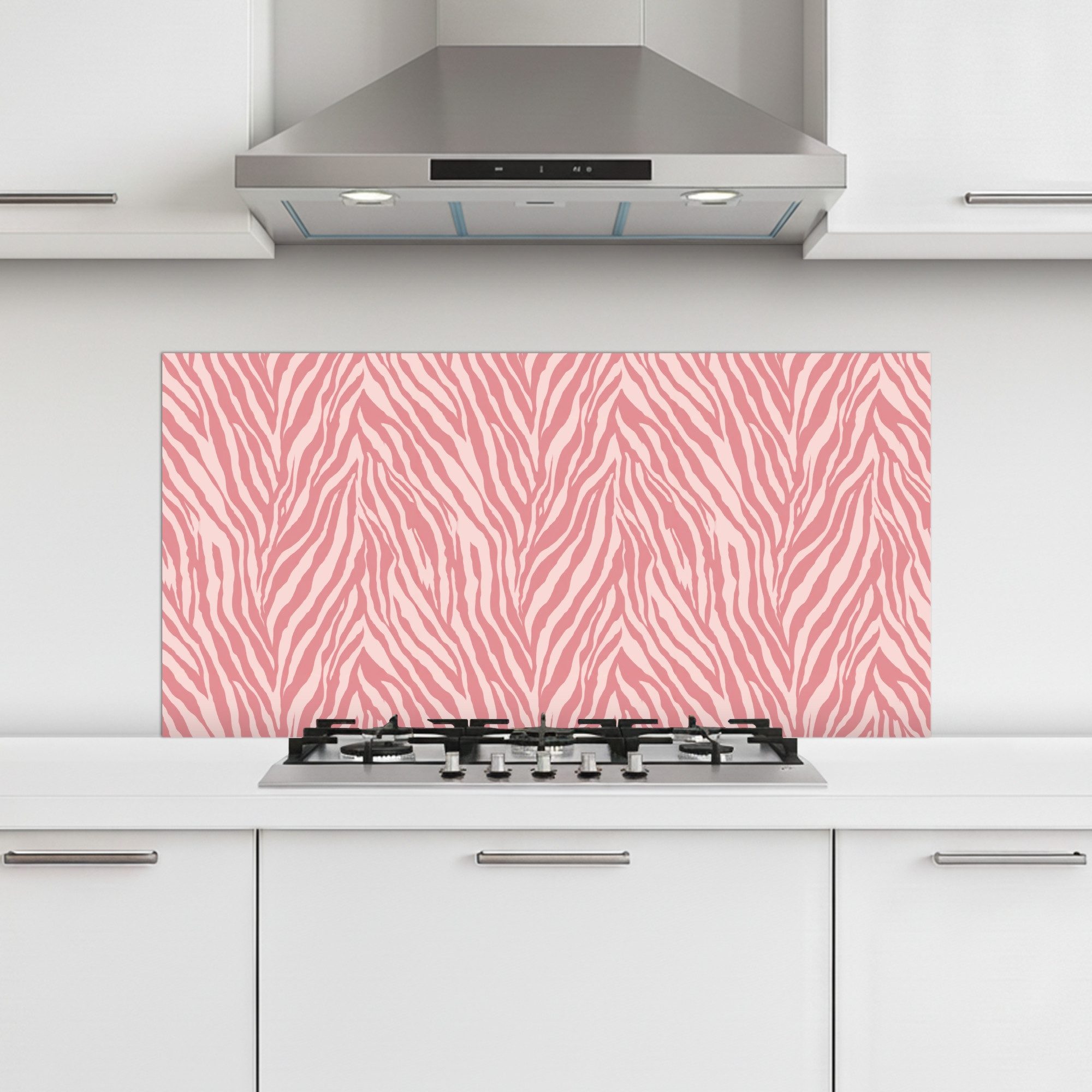 KitchenYeah Küchenrückwand selbstklebend (keine Folie) Zebra - Druck - Rosa, (1-tlg), Küchenrückwand, Spritzschutz, Kitchen, 100x50 cm