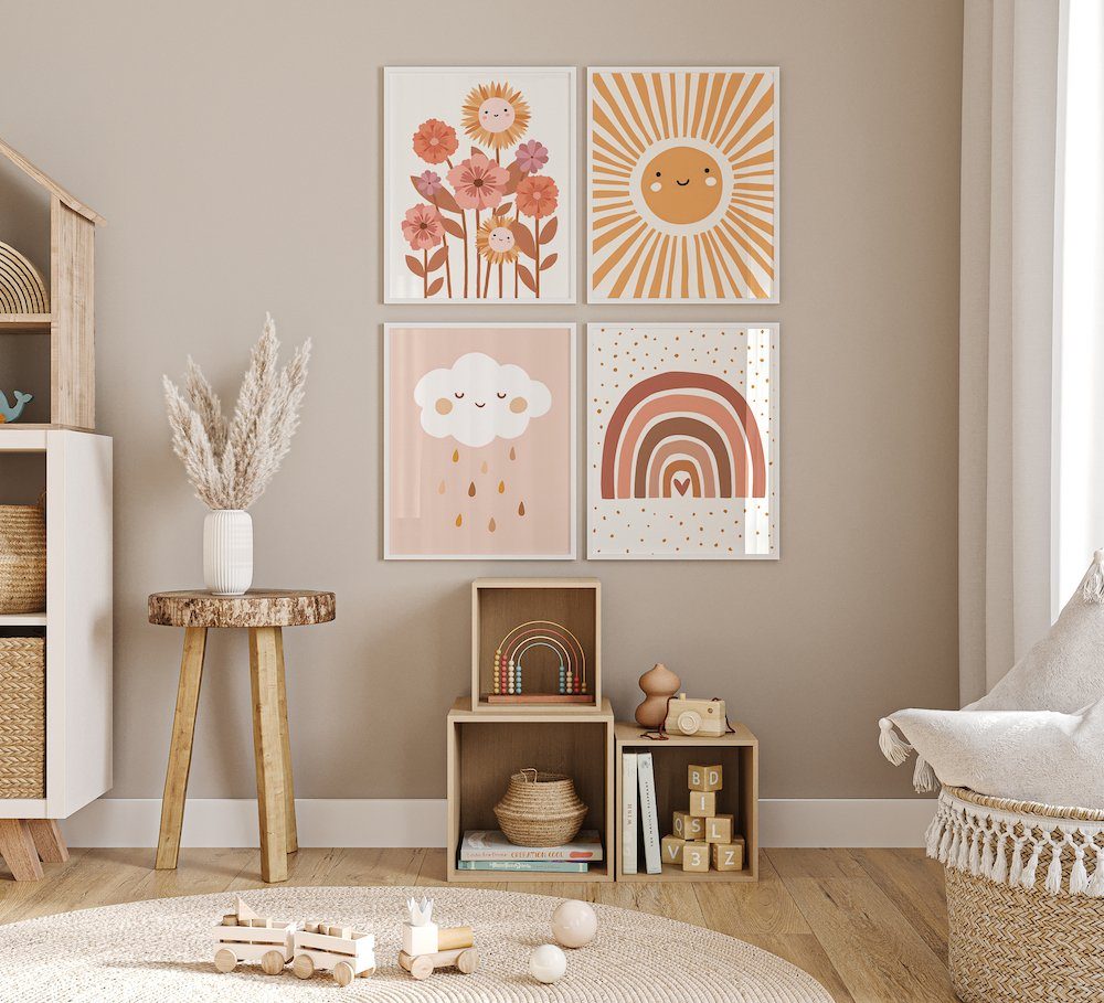 JUSTGOODMOOD Poster Bilder Babyzimmer Kinderzimmer Wand Deko Print ohne  Rahmen, Sonne, Poster in verschiedenen Größen