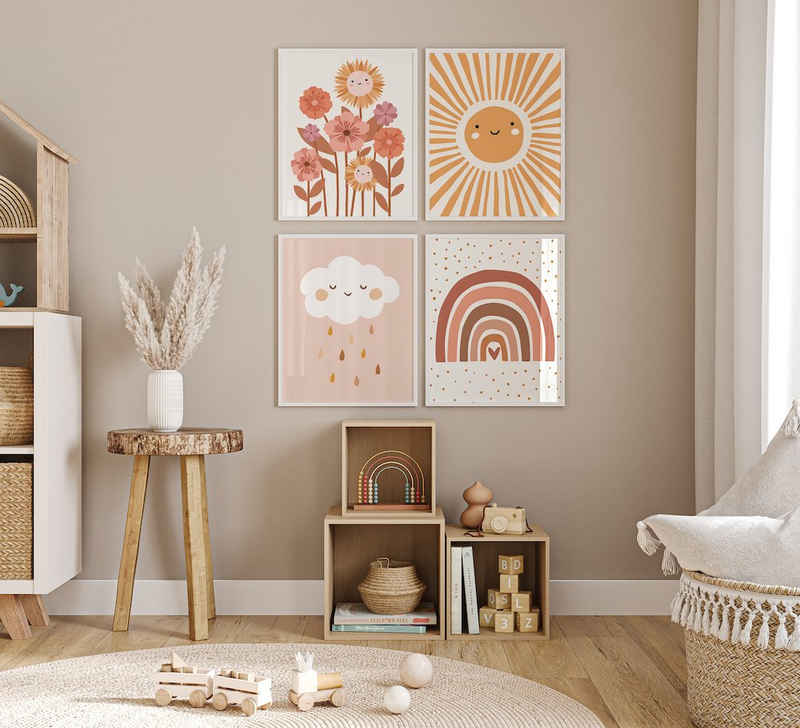 JUSTGOODMOOD Poster Bilder Babyzimmer Kinderzimmer Wand Deko Print ohne Rahmen, 4er Set, Poster in verschiedenen Größen
