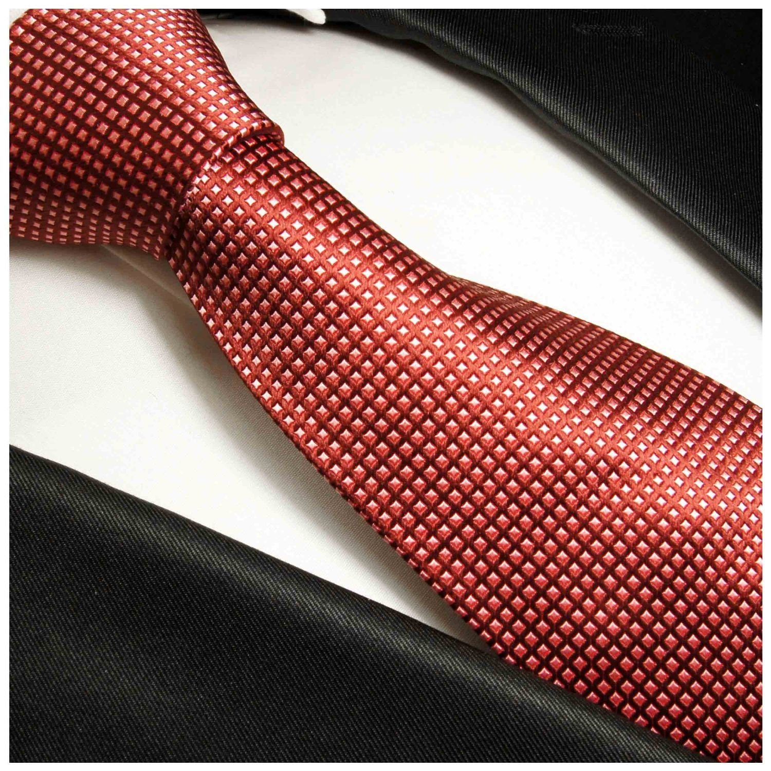 Paul Malone Krawatte pink Einstecktuch) 100% 2-St., (8cm), und (Set, gepunktet rot Seidenkrawatte mit Breit Herren modern Seide Krawatte 978 Tuch