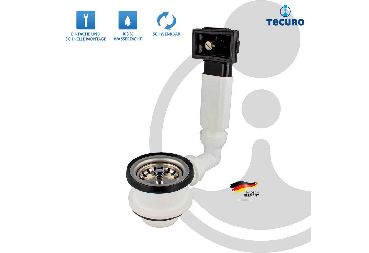 Thumbnail - tecuro Siphon Spülen-Siebkorbventil Ø 70 mm (1 1/2 Zoll) mit Überlauf 38x64 mm