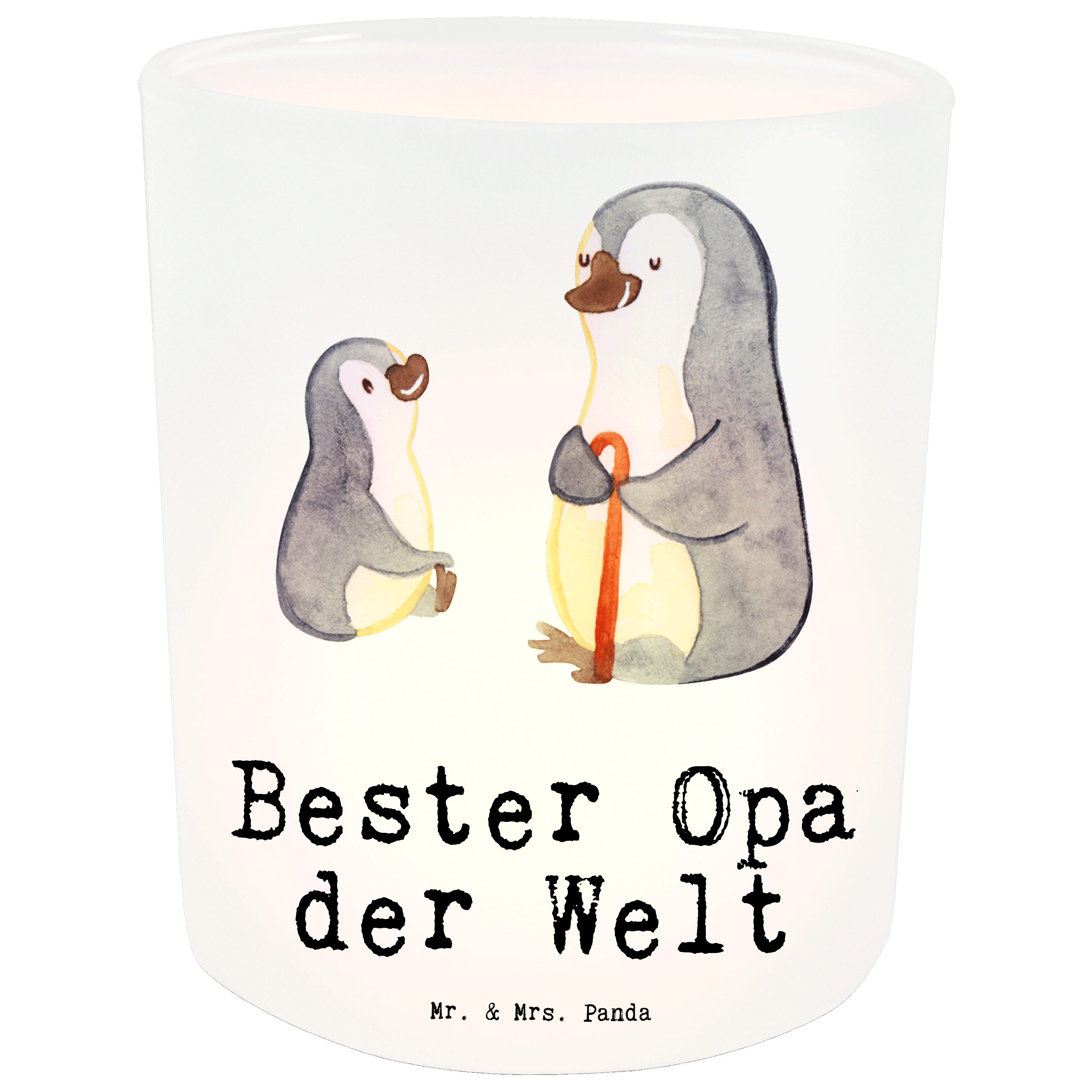 Mr. & Mrs. Panda Windlicht Pinguin Bester Opa der Welt - Transparent - Geschenk, Windlicht Glas, (1 St)