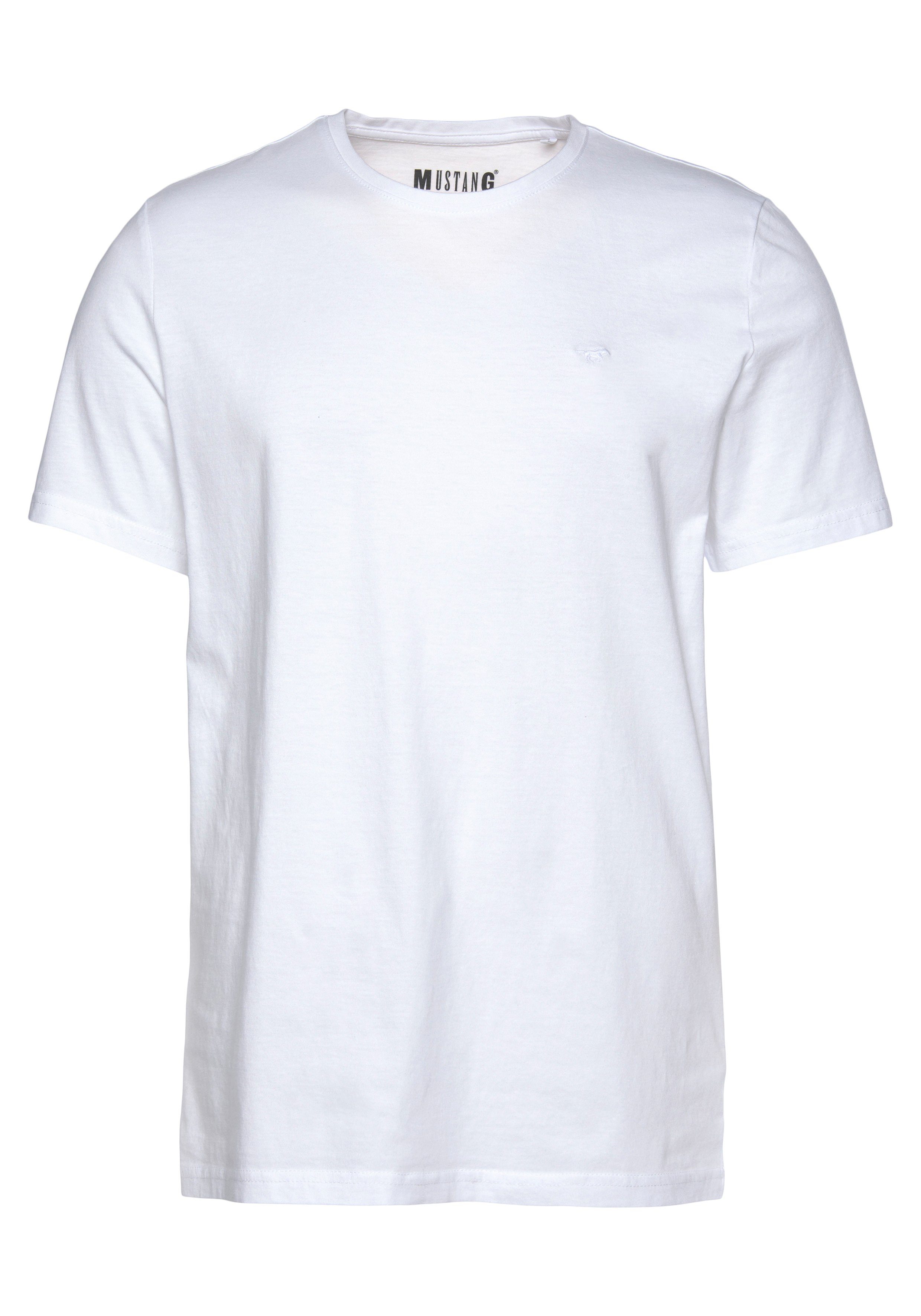MUSTANG T-Shirt (Packung, 2-tlg) Rundhals weiß mit