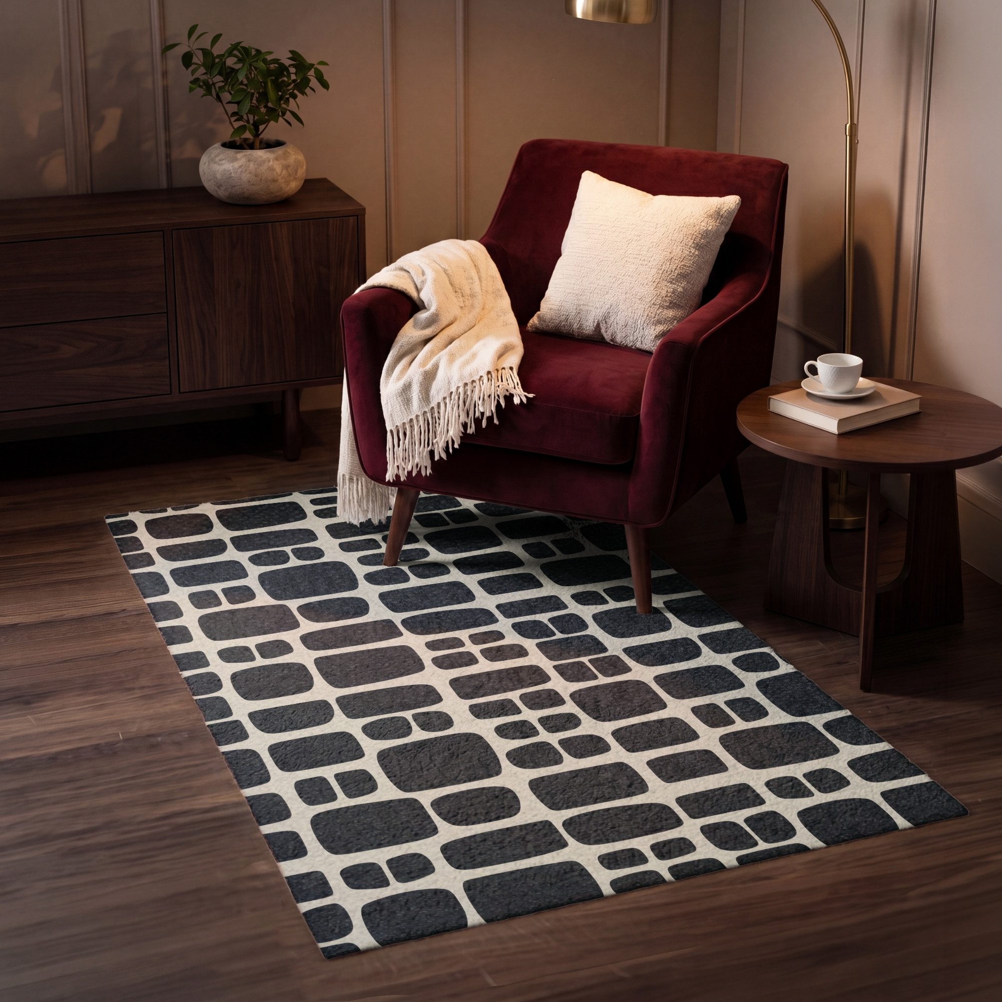 OnlyWow Teppich Modern - Bio - Schwarz, Rechteckig, Schlafzimmer, Vorleger, Kurzflor, Carpet 80x120 cm