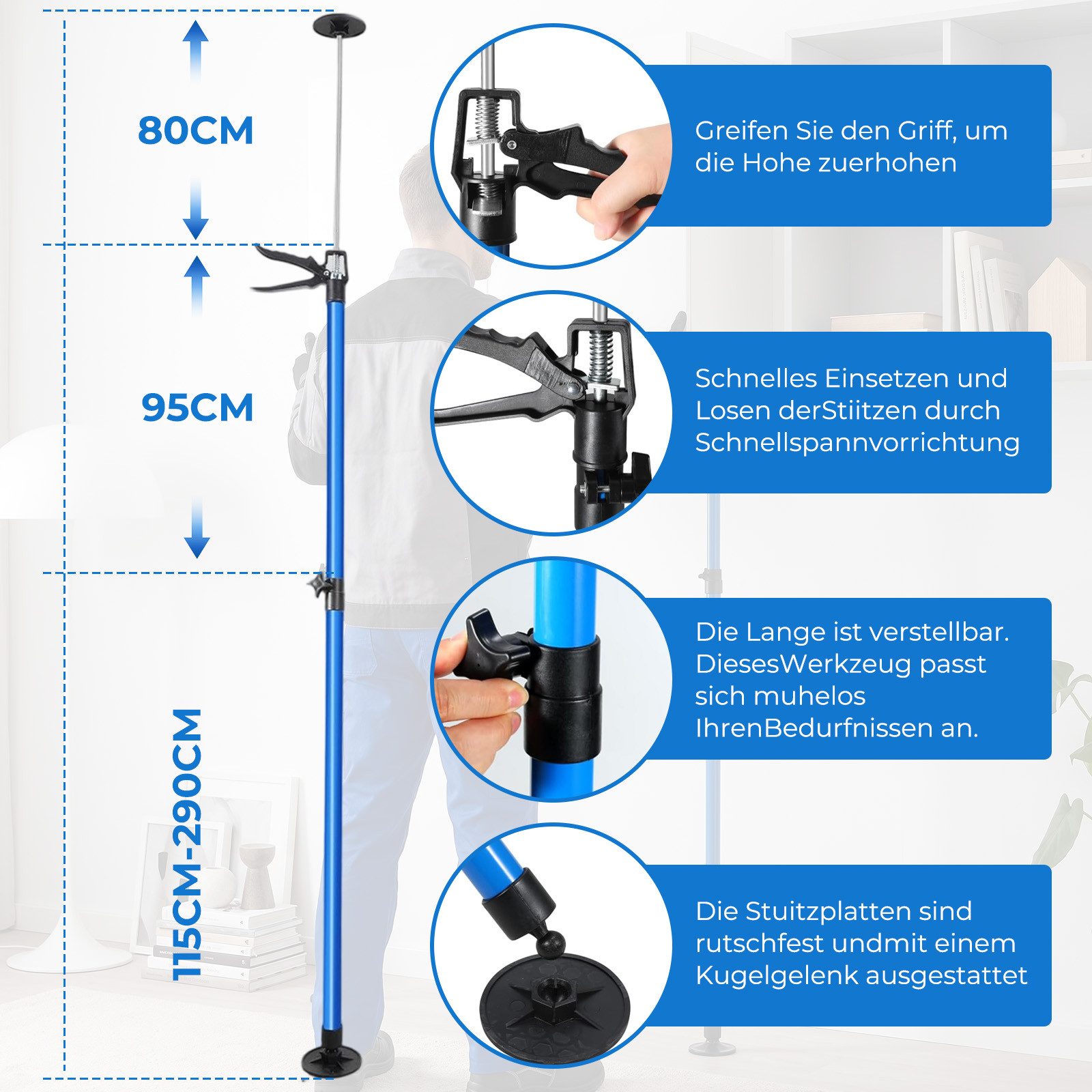 AKKEE Montageklemme 2er-Set Teleksopstützen 115-290cm Bis 50 kg, teleskopstützen Klemmen – Bild 5 von 5