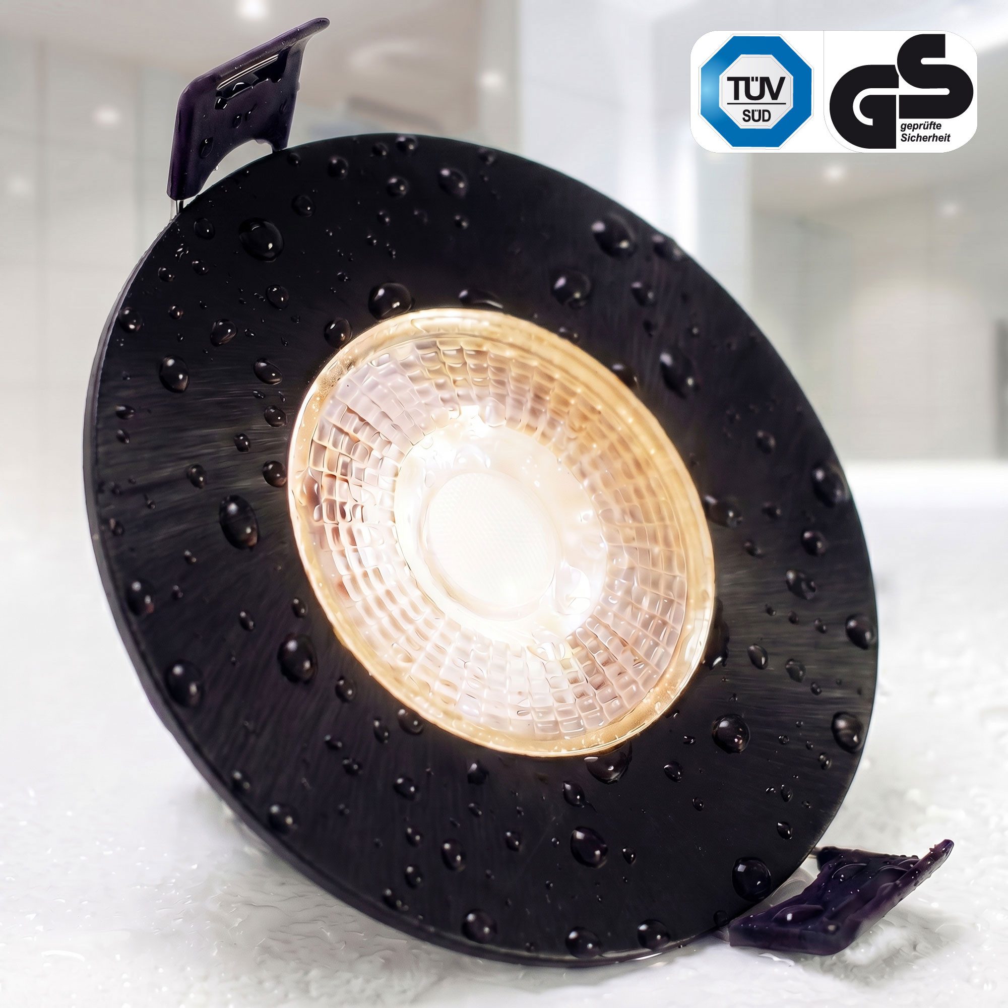 Maxkomfort LED Einbaustrahler 6er/12er Set Einbauleuchten Bad 230V, warmweiß, ultraflach & dimmbar, LED fest integriert, Warmweiß, 3000K, IP44 Einbauspots Decke Bad, 230V, 5W, 365lm, Ø90mm