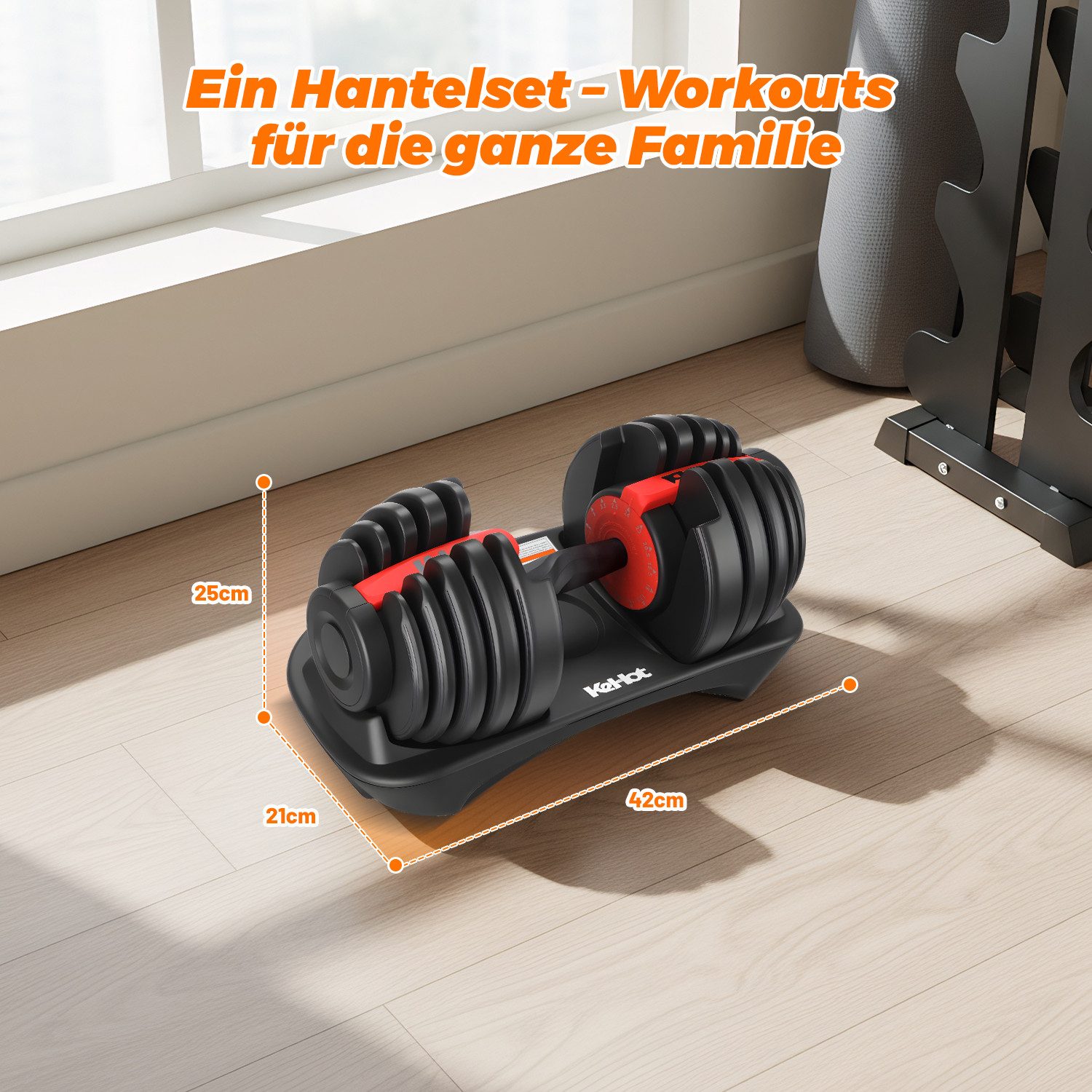 kehot Hantel-Set Verstellbare Kurzhantel 24 kg mit 15 Gewichtsstufen, (Einhand-Schnellverstellung mit stabiler Ablage, Kompaktes Hantelset für effektives Home-Gym Krafttraining), 2,5–24 kg Anpassung für Anfänger und Fortgeschrittene