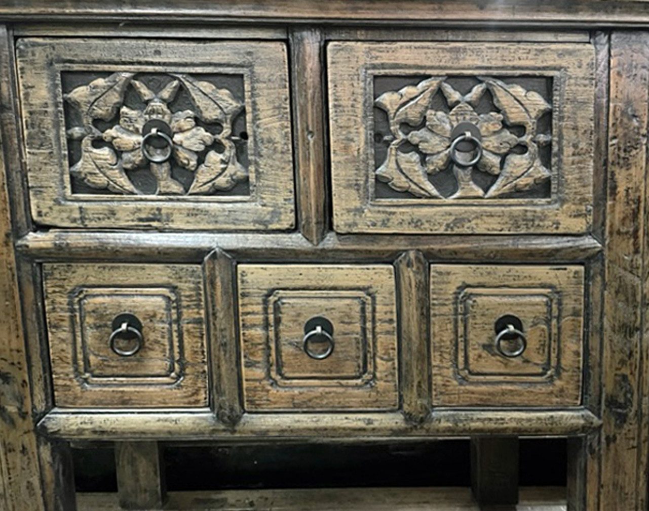 OPIUM OUTLET Konsolentisch Antiker chinesischer Massivholz-Konsolentisch Wandtisch braun (Unikat, Asia Möbel komplett montiert, asiatisch chinesisch orientalisch vintage), Telefontisch mit Schubfächern (B x T x H: 107 x 44 x 85 cm)