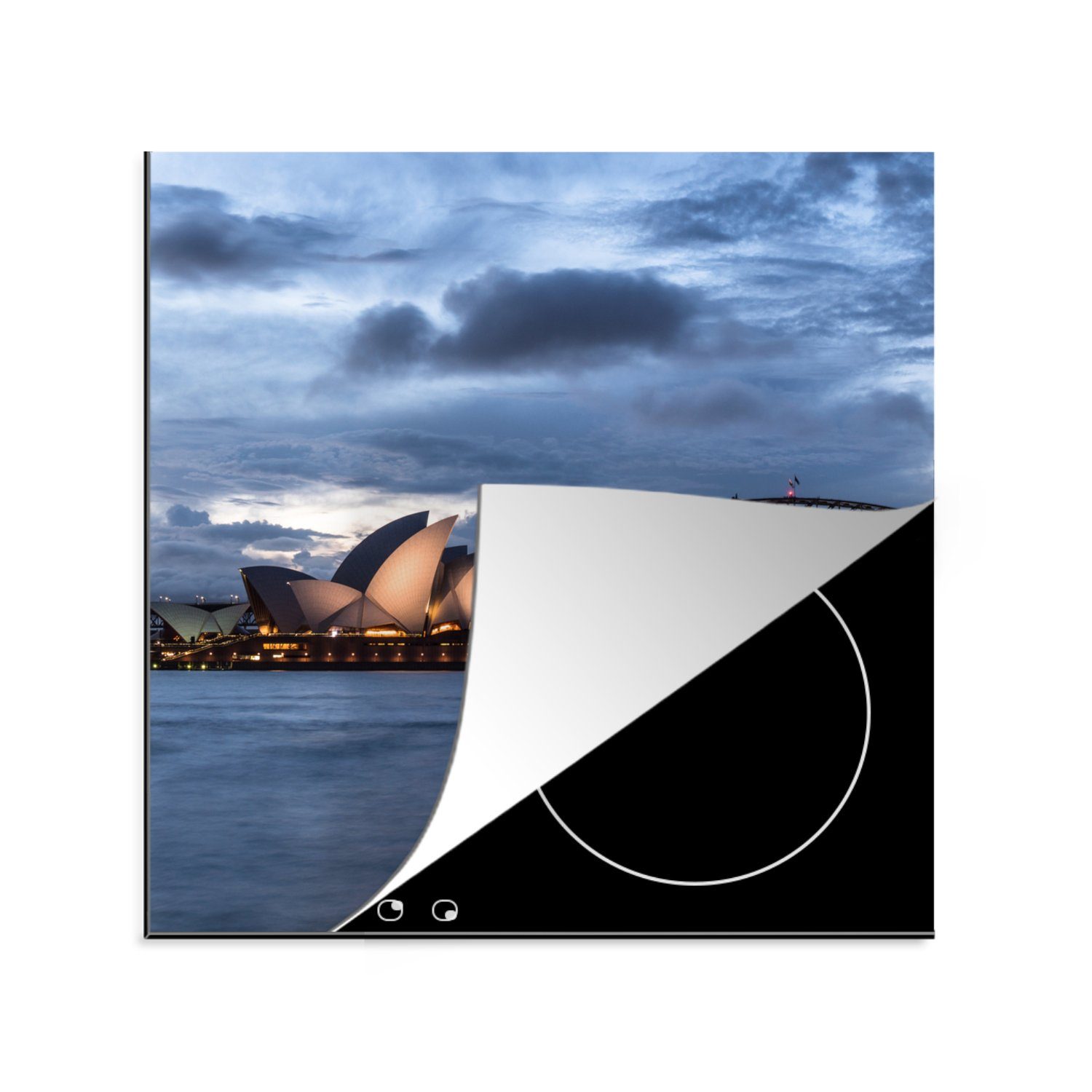 MuchoWow Herdblende-/Abdeckplatte Das Opernhaus von Sydney und die Sydney Harbour Bridge in Australien, Vinyl, (1 tlg), 78x78 cm, Ceranfeldabdeckung, Arbeitsplatte für küche