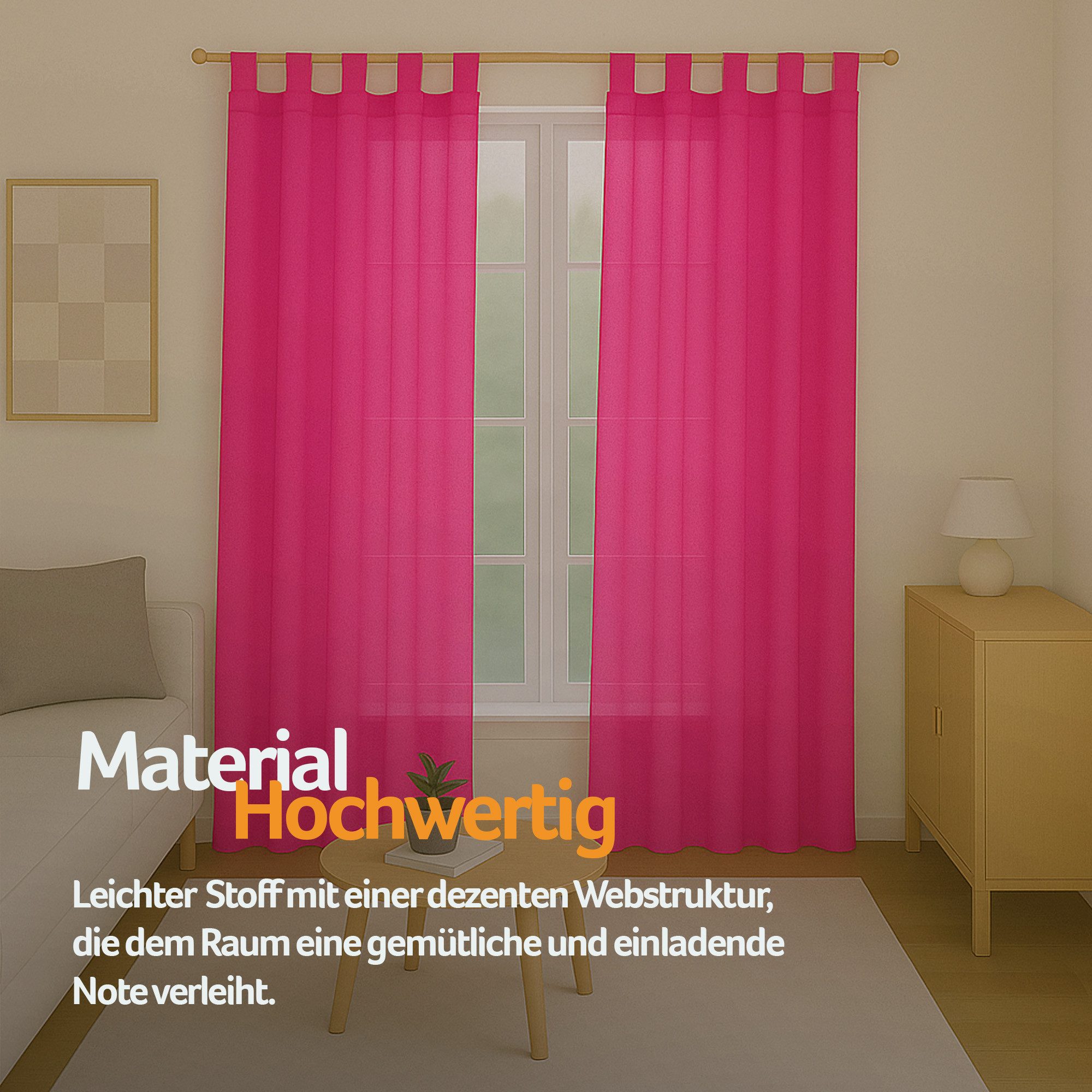 Bestlivings Gardine "Ellen" mit Schlaufen (2 St), Schlaufe, blickdicht, Polyester, einfarbig, modern, waschbar bei 30°C