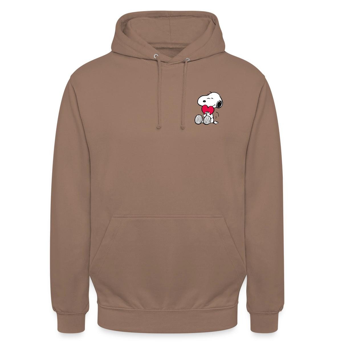 Spreadshirt Hoodie Peanuts Snoopy mit Herz Brustmotiv Unisex Hoodie (1-tlg) Unisex-Schnitt: Sitzt bei Männern körpernah, bei Frauen weit