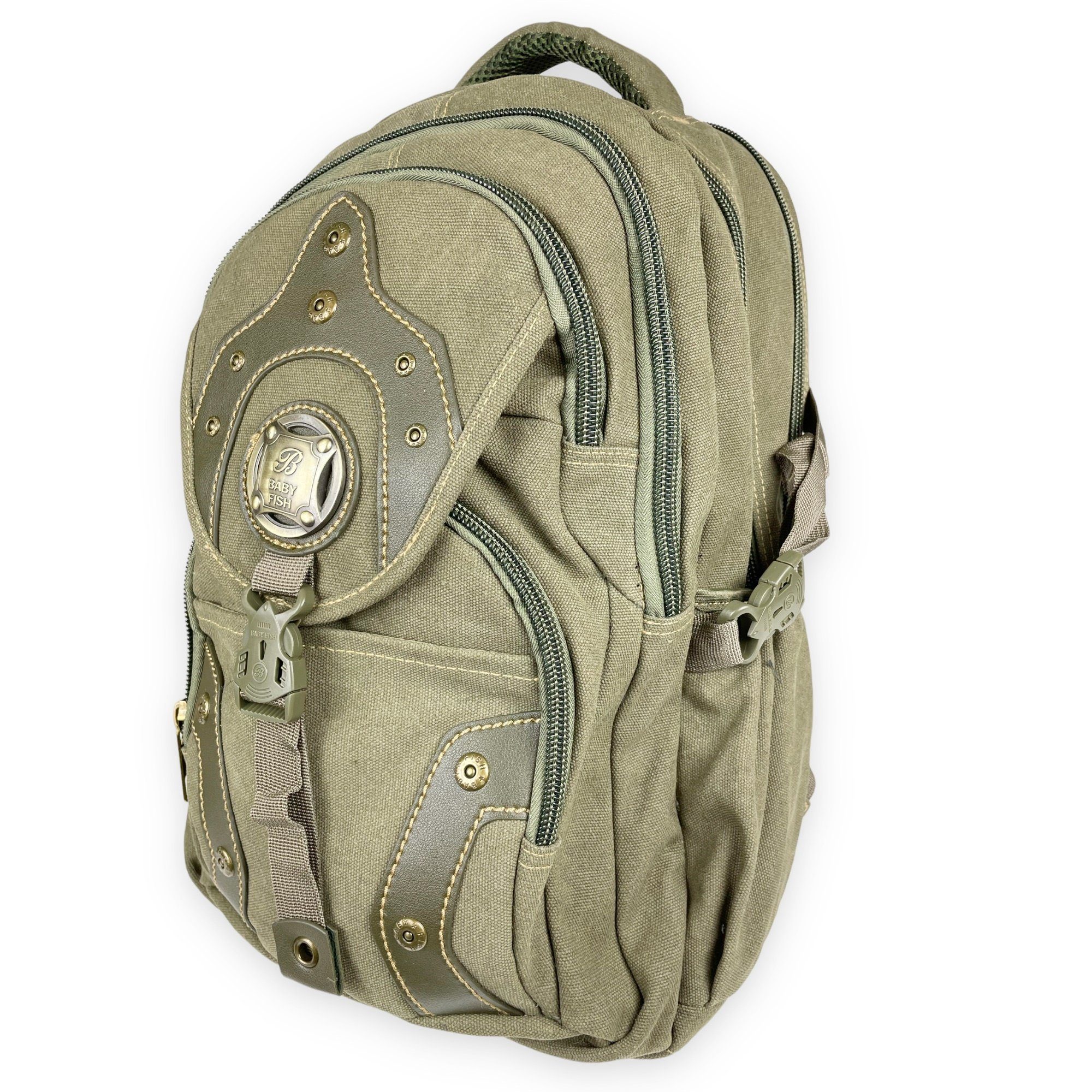 Taschen4life Freizeitrucksack Canvas, Stoffrucksack, robuster BA01, armee camouflage Rucksack Babyfish grün & Laptopfach, uni