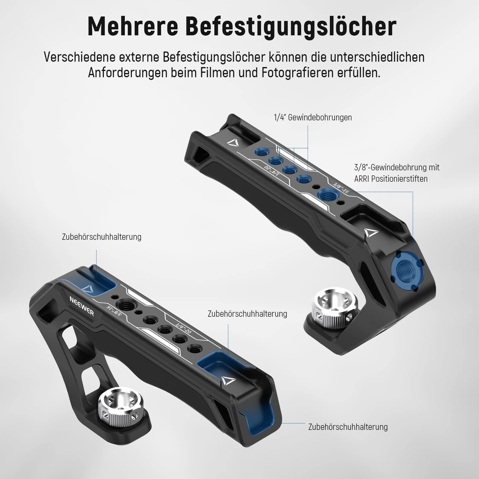 Neewer Kamerahalterung CA007 Top Handle Oberer Kameragriff mit 3/8" ARRI Locating Schraube, (Packung, Farbe:schwarz, Grundfarbe:schwarz, komfortabler Silikongri – Bild 3 von 5